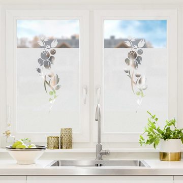 Fensterfolie statisch haftend Motiv Fensterdeko Knospen Bordüre Blume, Bilderdepot24, blickdicht, Sichtschutzfolie selbsthaftend & repositionierbar inklusive Anleitung, Innen Fenster Tür Balkontür Küche Badezimmer Wohnzimmer Schlafzimmer