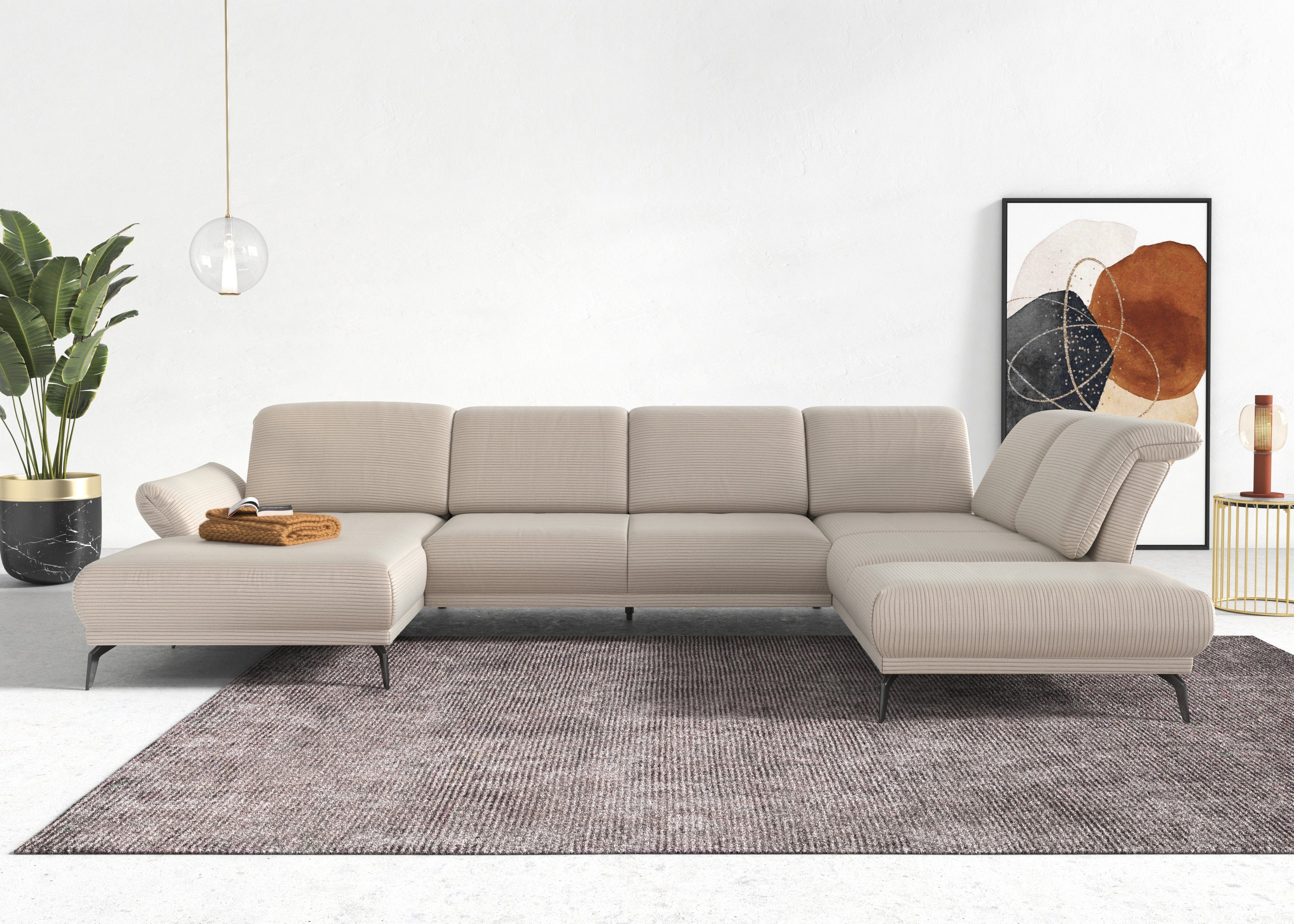 sit&more Wohnlandschaft Coco U-Form, Sitztiefen-, Arm- und Kopfteilverstellung, Cord-Bezug, Fußhöhe 15 cm
