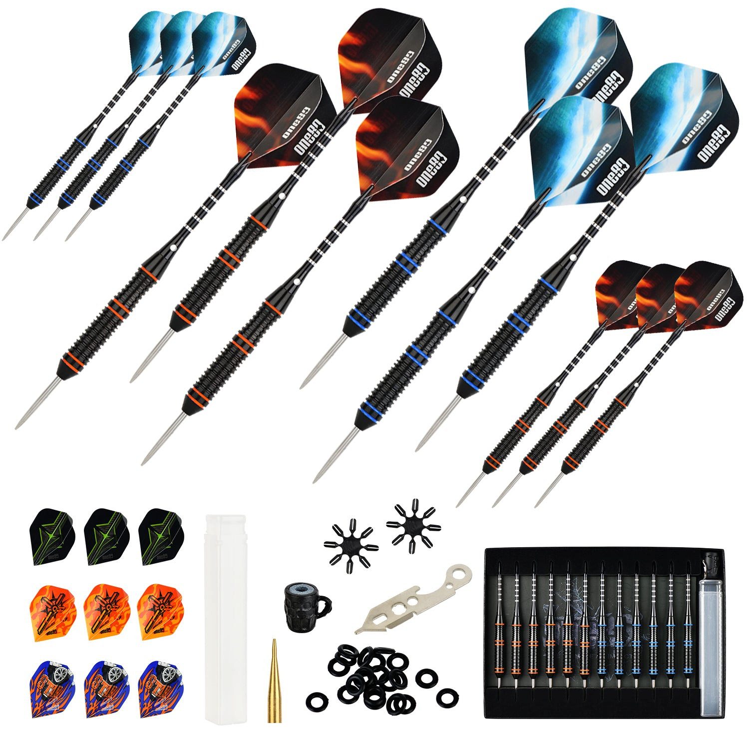 cofi1453 Dartpfeil One80 Dartpfeil Set mit Metallspitze – 12 Stück, Langlebiges Dartset mit Metallspitzen und stabilen Flights – Bild 2 von 5