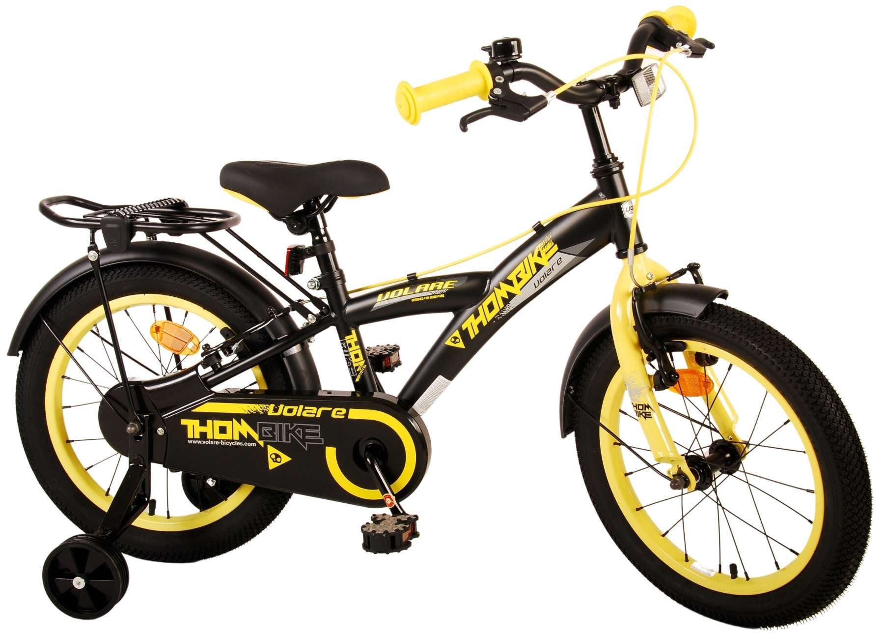 Volare Kinderfahrrad Thombike - 16 oder 18 Zoll - Zweihandbremsen - bis 60 kg, 85% zusammengebaut, 4 - 7 Jahre, Luftbereifung schwarz-gelb