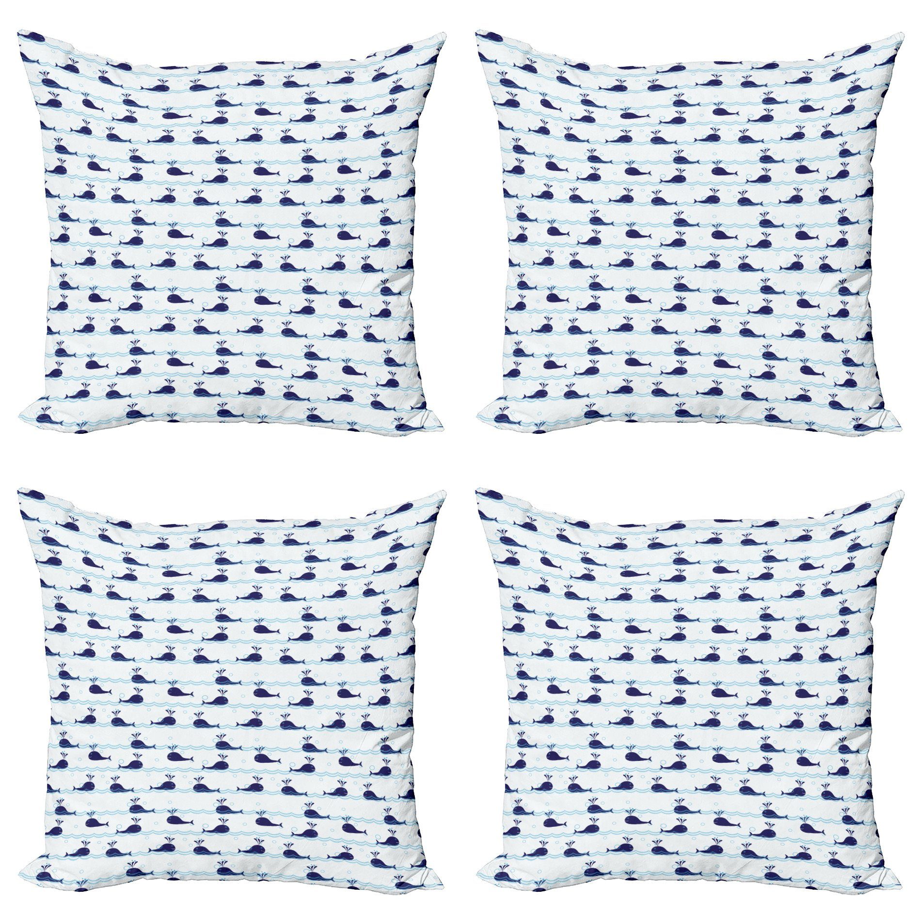 Kissenbezüge Modern Accent Doppelseitiger Digitaldruck, Abakuhaus (4 Stück), Wal Blaue Fische auf dem Wasser