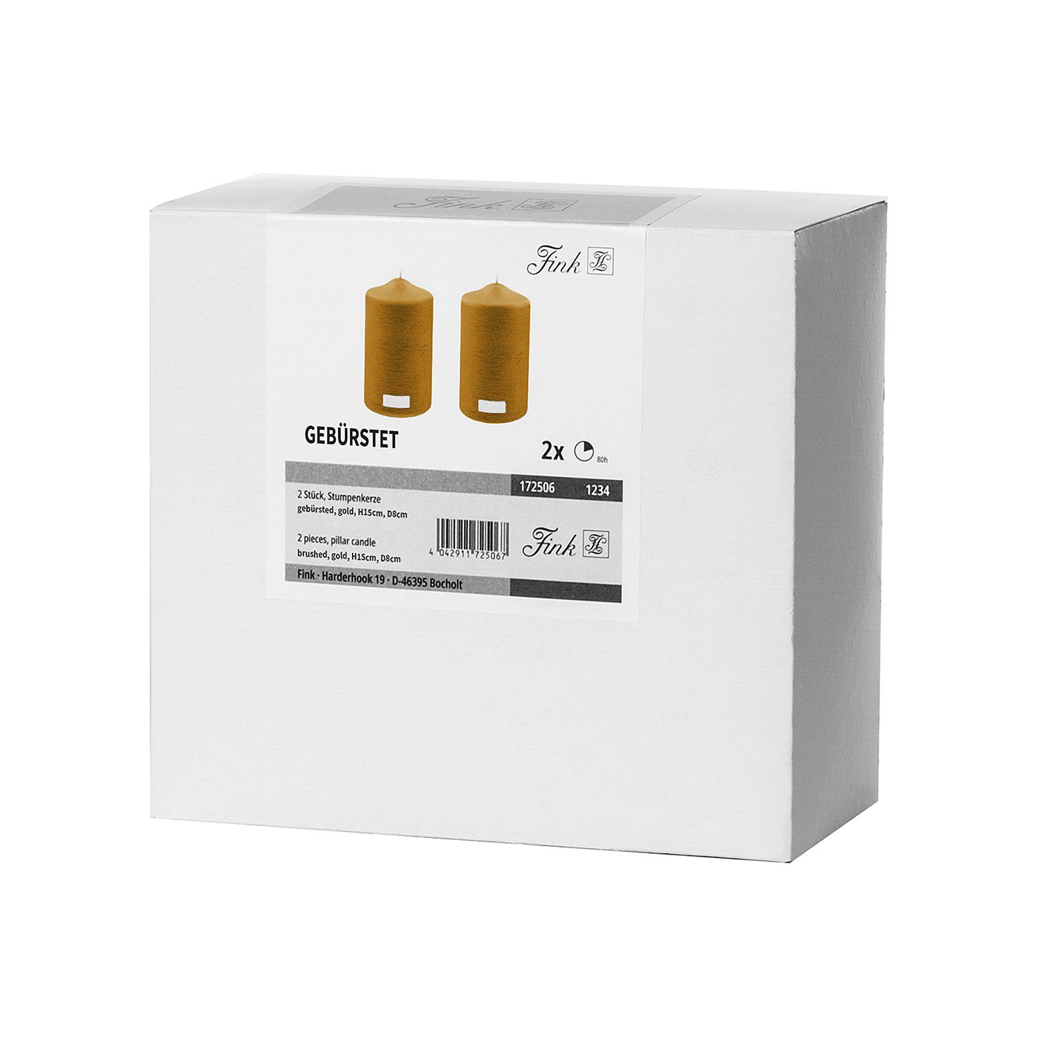 Fink Stumpenkerze CANDLE 2er Set Stumpenkerzen - gold - Paraffin - H. 15cm x B. 8cm (1-tlg., Dicke Kerzen - Großkerzen), Säulenkerzen Blockkerzen Zylinderkerzen - Elegante Standkerzen
