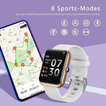 MICGIGI Smartwatch (1,3 Zoll, Andriod iOS), Großbildschirm Fitness Uhr Pulsuhren Fitness Tracker mit 8 Sportmodi
