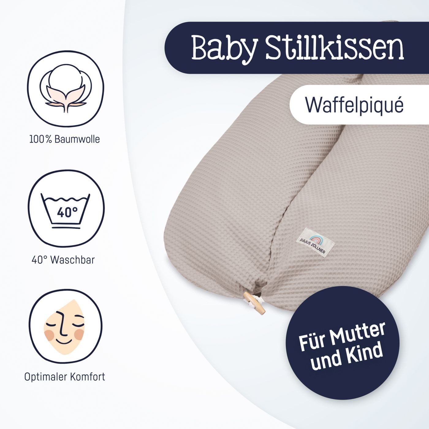 Julius Zöllner Stillkissen Waffelpiqué Nougat Stillkissen Nappi 190, 1-tlg., Stillkissen Stillhilfe