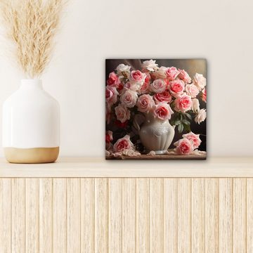 OneMillionCanvasses® Leinwandbild Blumen - Rosen - Vase - Stilleben - Blumenstrauß, (1 St), Leinwand Bilder für Wohnzimmer Schlafzimmer, 20x20 cm