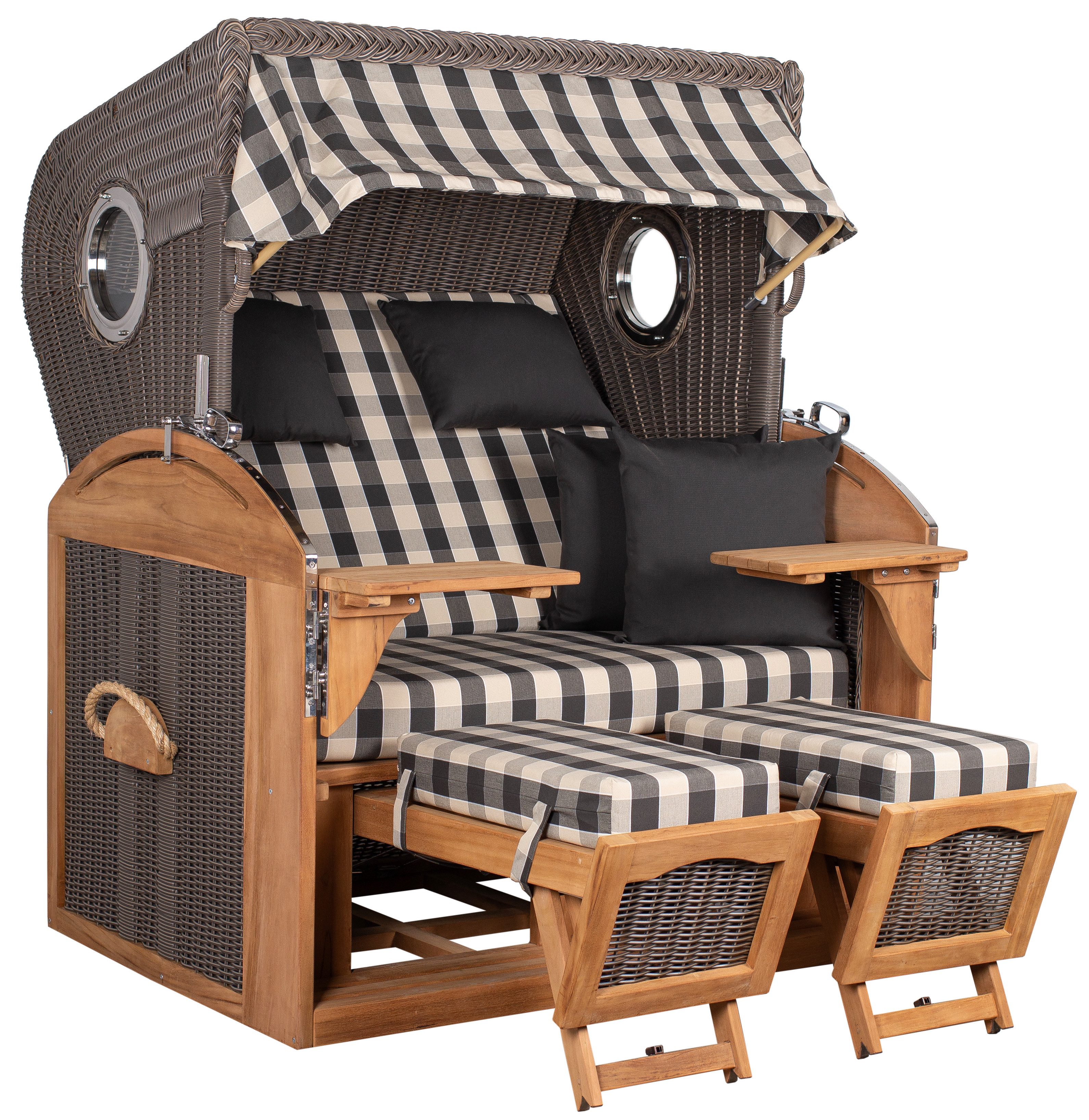 MR.DEKO Strandkorb Schillig XL Bullauge Teak PE Grey Dessin 537