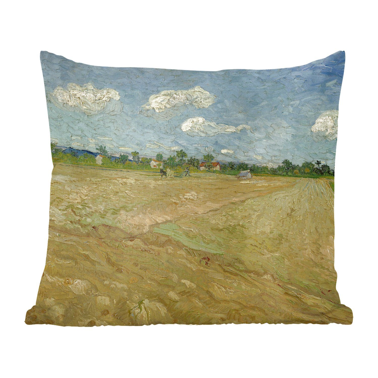 MuchoWow Dekokissen Gepflügte Felder - Gemälde von Vincent van Gogh, Zierkissen mit Füllung für Wohzimmer, Schlafzimmer, Deko, Sofakissen