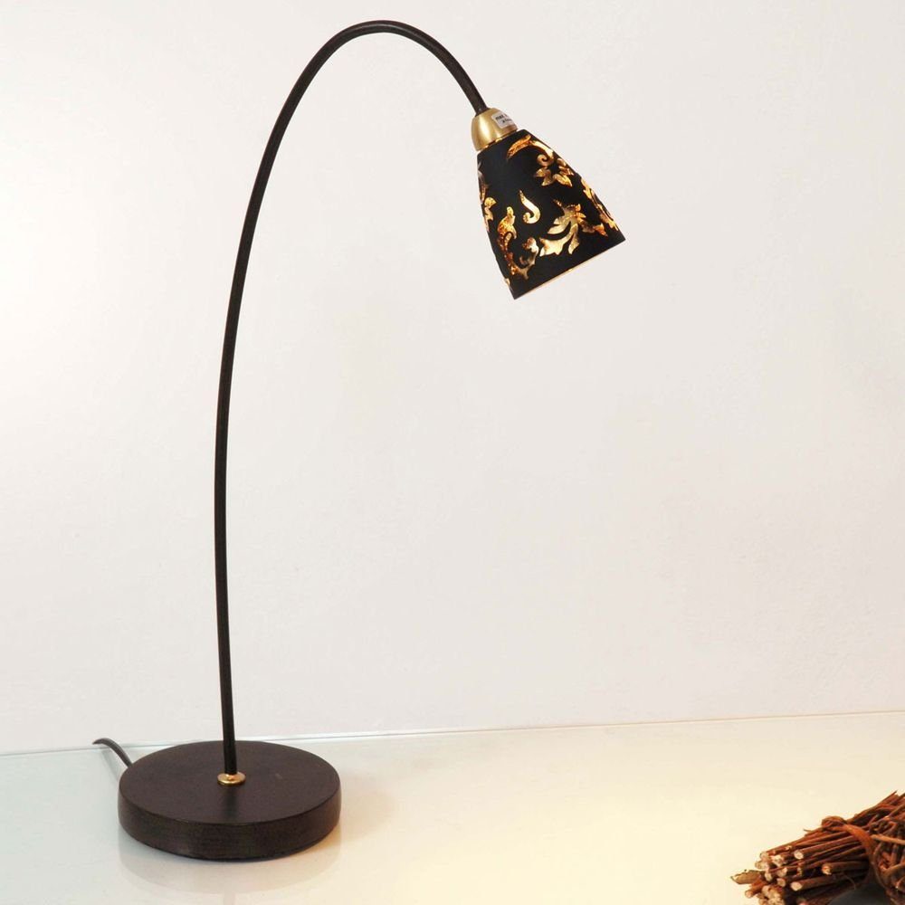 Holländer Tischleuchte Alice Glas Schwarz, Gold Braun, Gold, Schwarz