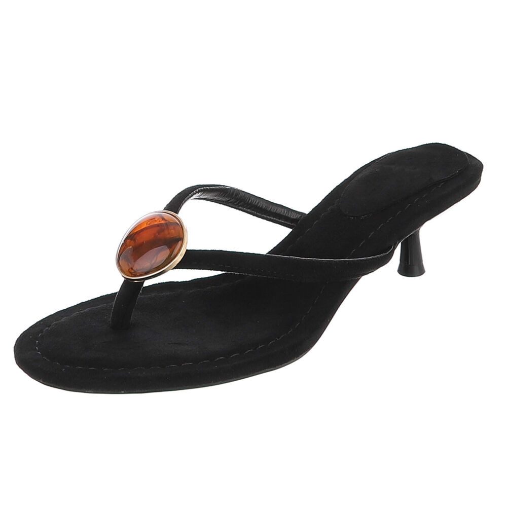 Ital-Design Damen Zehentrenner Pantolette mit Schmuckdetail und Absatz Zehentrenner (91848905) Pfennig-/Stilettoabsatz Sandalen & Sandaletten in Schwarz