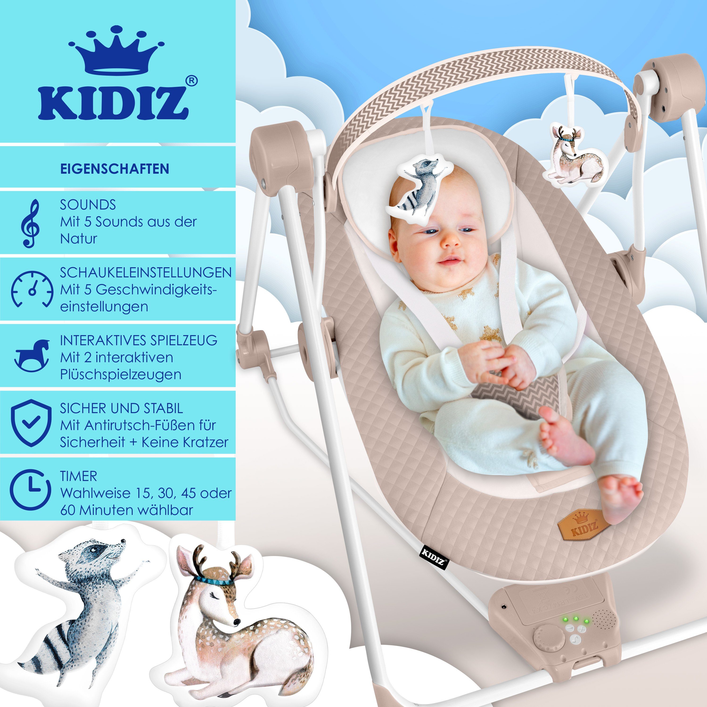 KIDIZ Babywippe, Babywippe Babyschaukel mit Geschwindigkeitseinstellungen