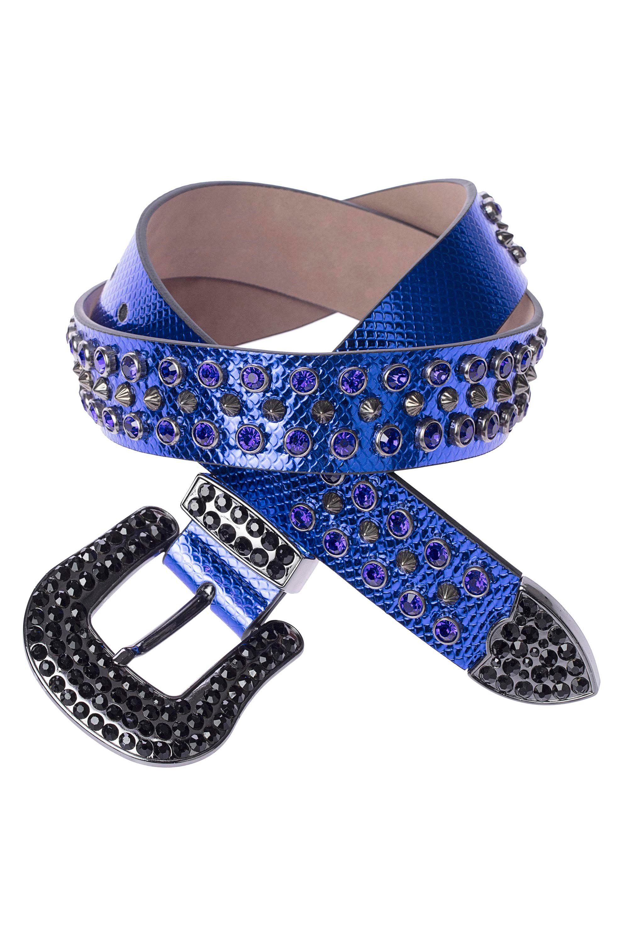 Cipo & Baxx Ledergürtel mit trendigen Glitzersteinchen blau
