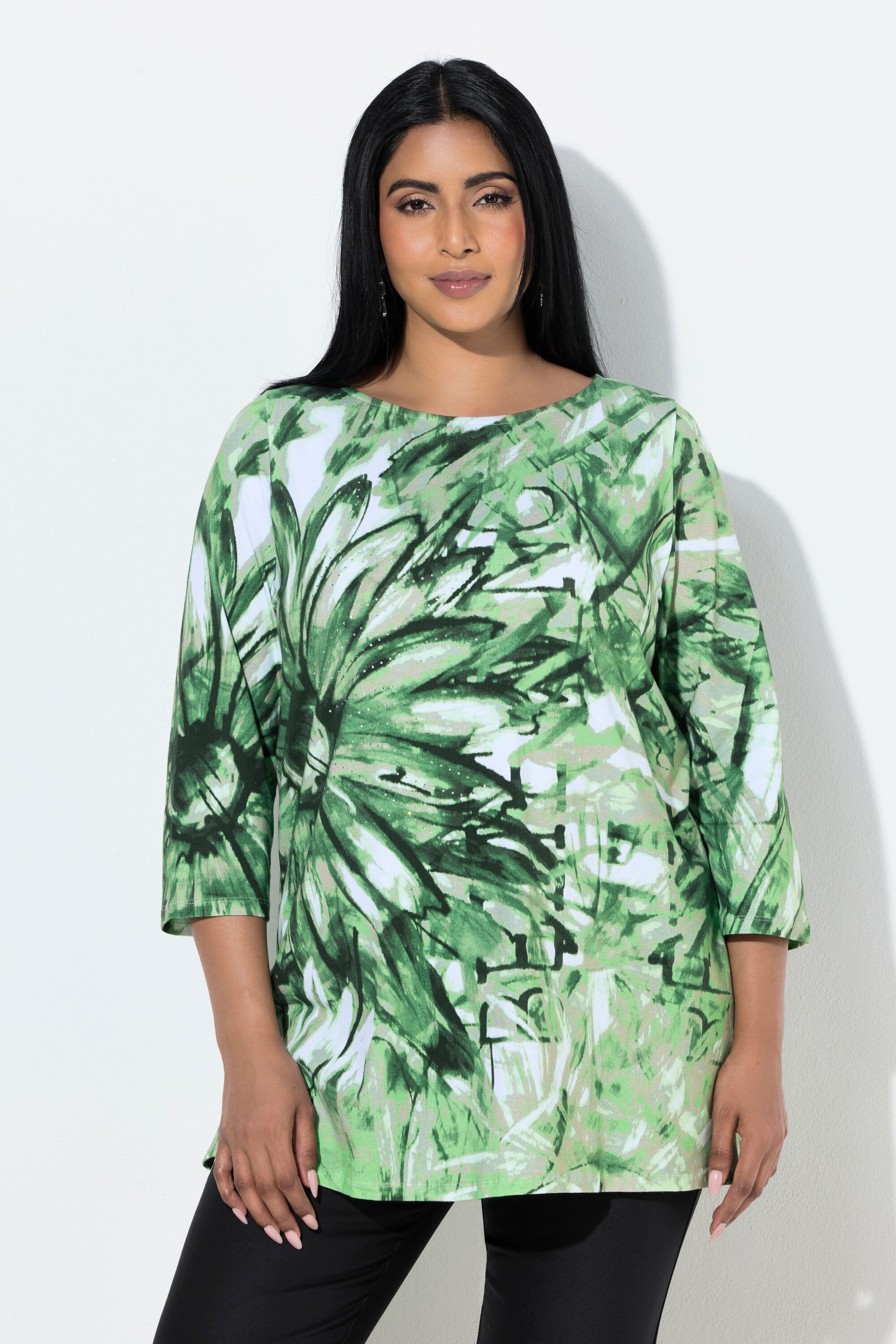 Ulla Popken T-Shirt Pima Cotton Shirt Ziersteine A-Linie 3/4-Arm günstig online kaufen