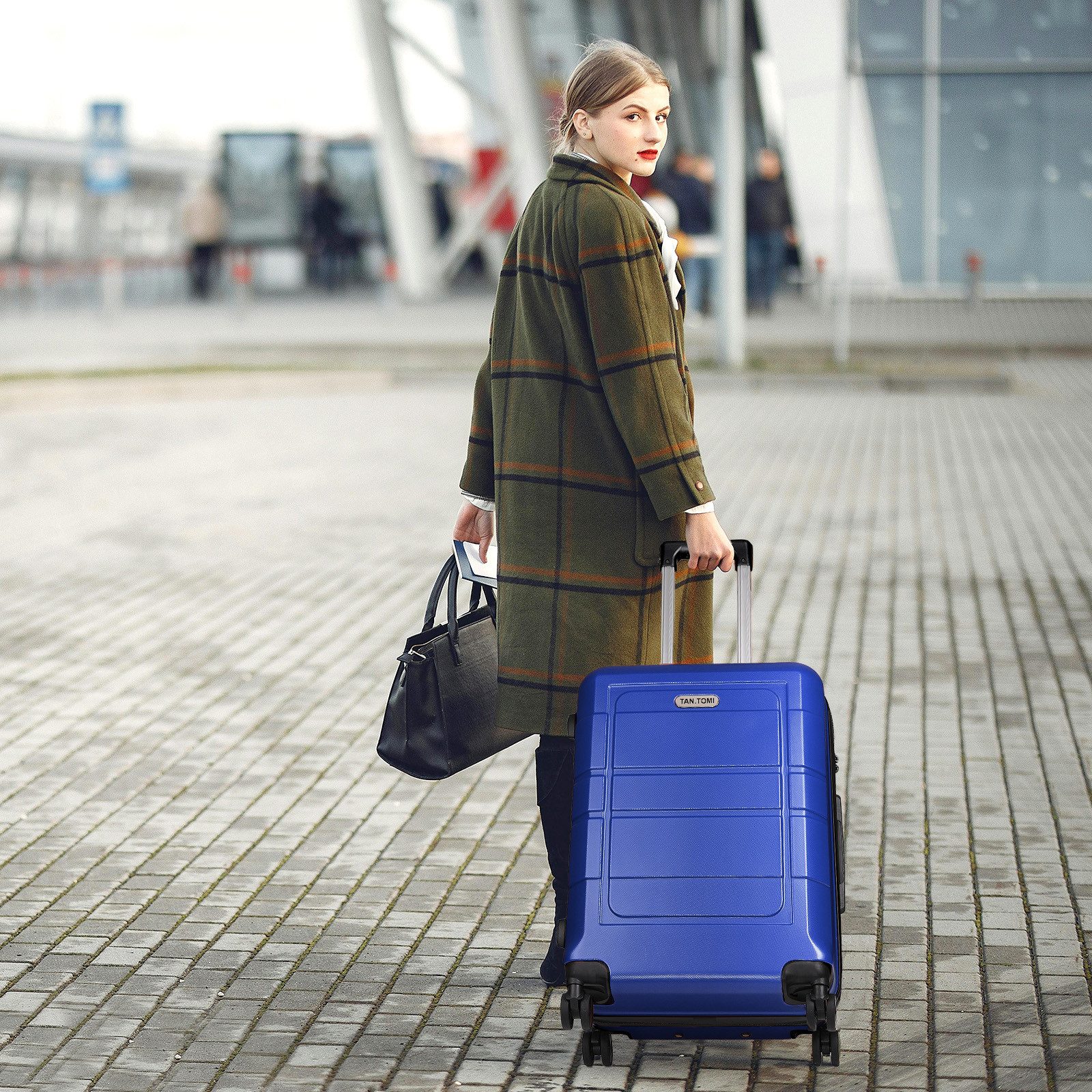 TAN.TOMI Kofferset Hartschale Trolley Koffer Leicht Reisekoffer ABS Erweiterbar Haltbar, 4 Rollen, Mit Zahlenschloss Trolley Handgepäck Große Kapazität 4 Rollen