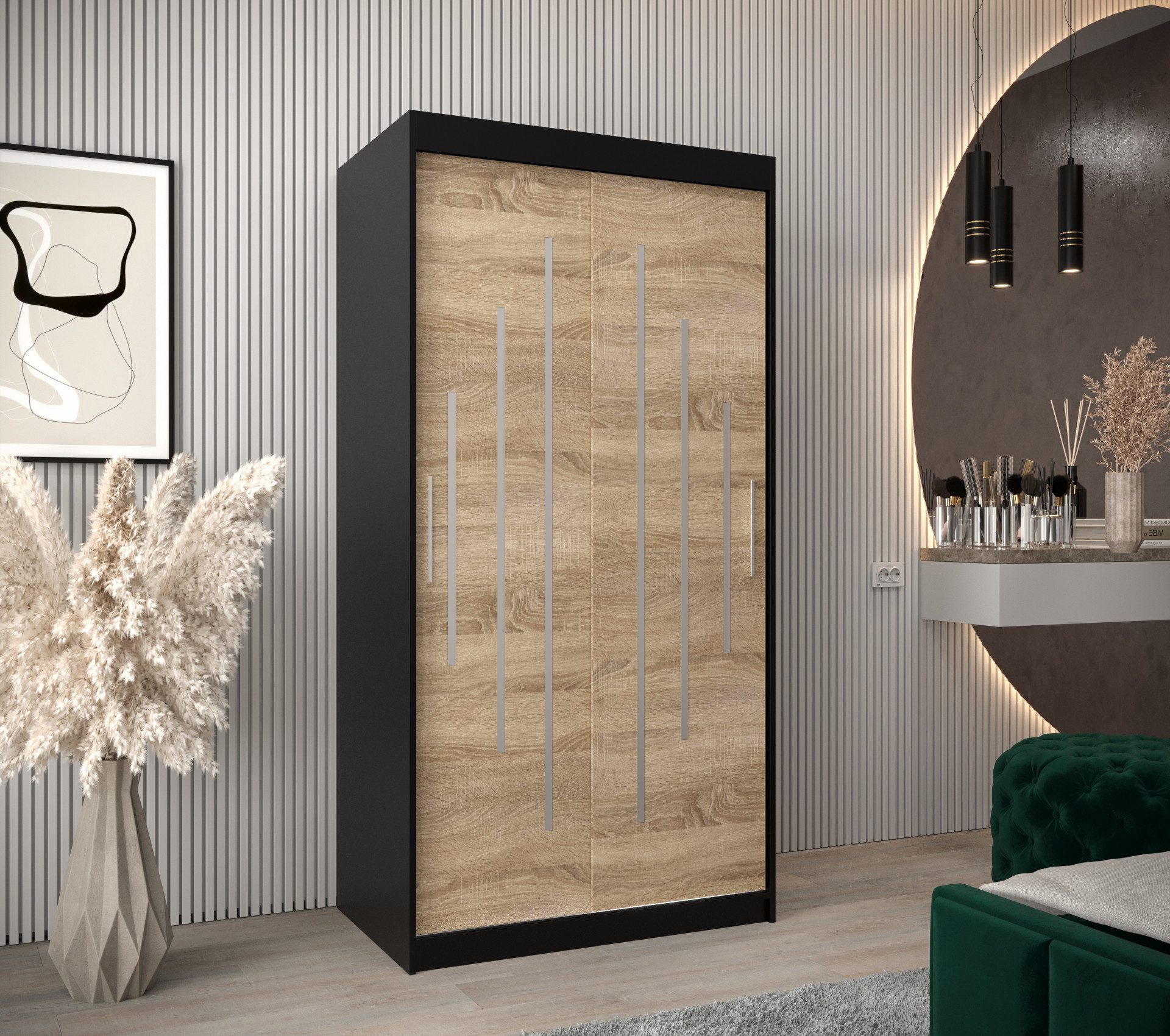 MOEBLO Schiebetürenschrank MALTESE (mit/ ohne Schubladen, Schwebetürenschrank Schrank Garderobe Schiebtüren Schlafzimmer Wohnzimmerschrank) (BxHxT):100/120/150/180/200/250x200x62 cm