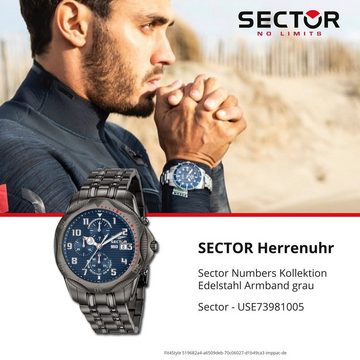 Sector Chronograph Sector Herren Armbanduhr Chrono, Herren Armbanduhr rund, extra groß (ca.48x41mm), Edelstahlarmband grau