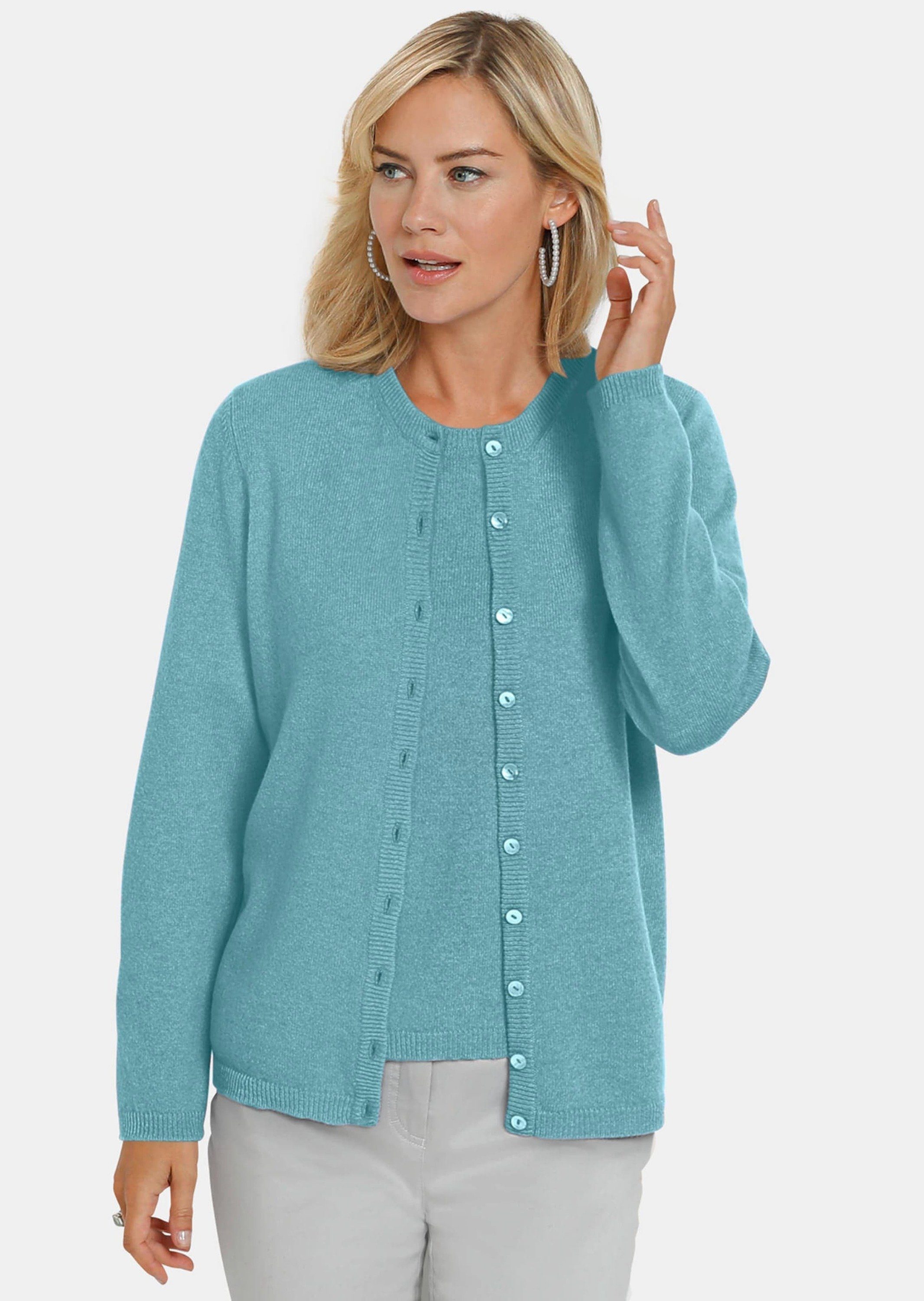 GOLDNER Strickjacke Eleganter Herbstcardigan mit Rundhals Weiche Strickjacke mit Rippenabschlüssen, Knopfleiste und Langarm
