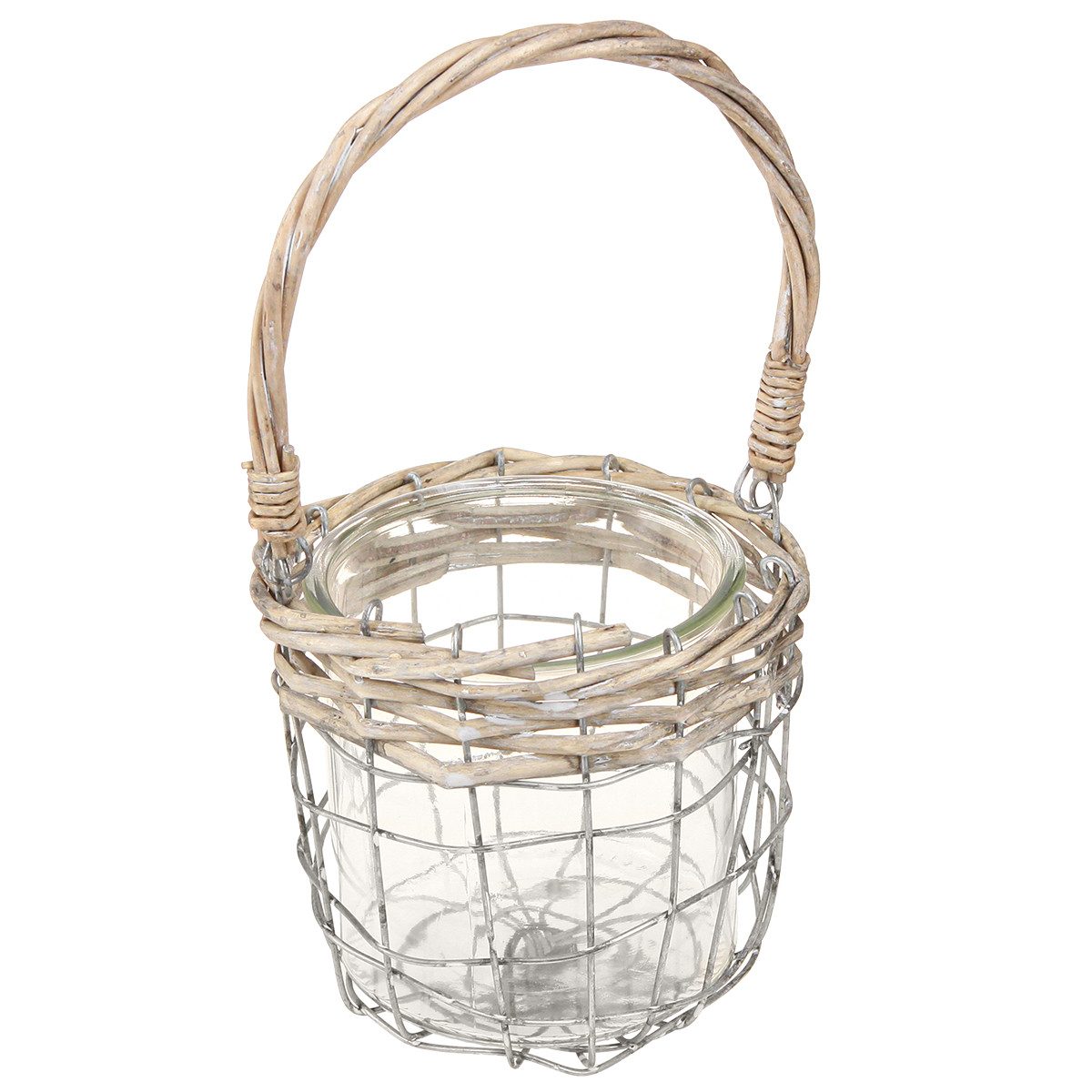 Viana Windlicht Windlicht Hängend Glas Metall Weide Rustikal Ø14,5cm 2er Set, 2 Stück