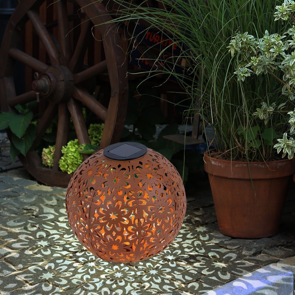 Gartendeko Kugel für fest Solarlampe etc-shop Warmweiß, Solar rost Solarleuchte, LED-Leuchtmittel verbaut, Solarleuchte LED Außen