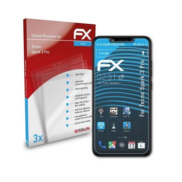 atFoliX Schutzfolie Displayschutz für Tecno Spark 3 Pro, (3 Folien), Ultraklar und hartbeschichtet