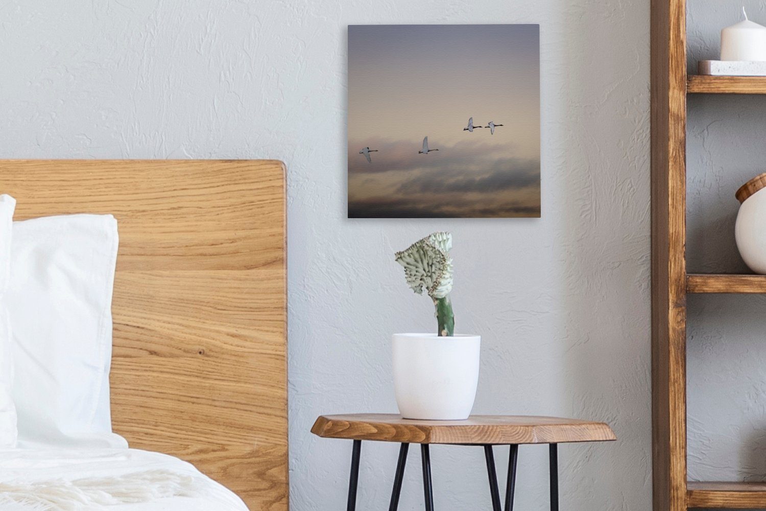 Leinwand - Schwan (1 für Schlafzimmer Wolken, Leinwandbild OneMillionCanvasses® Bilder Fliegen St), - Wohnzimmer