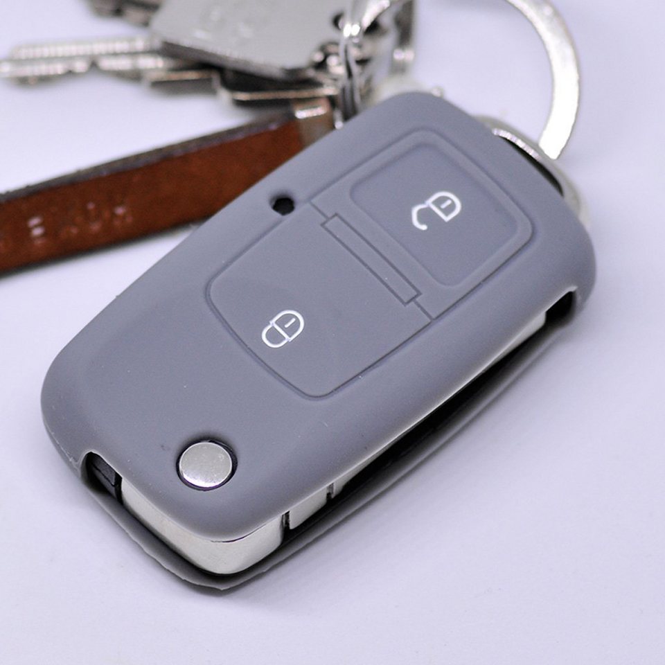 mt-key Schlüsseltasche Autoschlüssel Softcase Silikon Schutzhülle Grau, für  VW Golf Polo Fox EOS Jetta SEAT Skoda bis 2009 2 Tasten Schlüssel