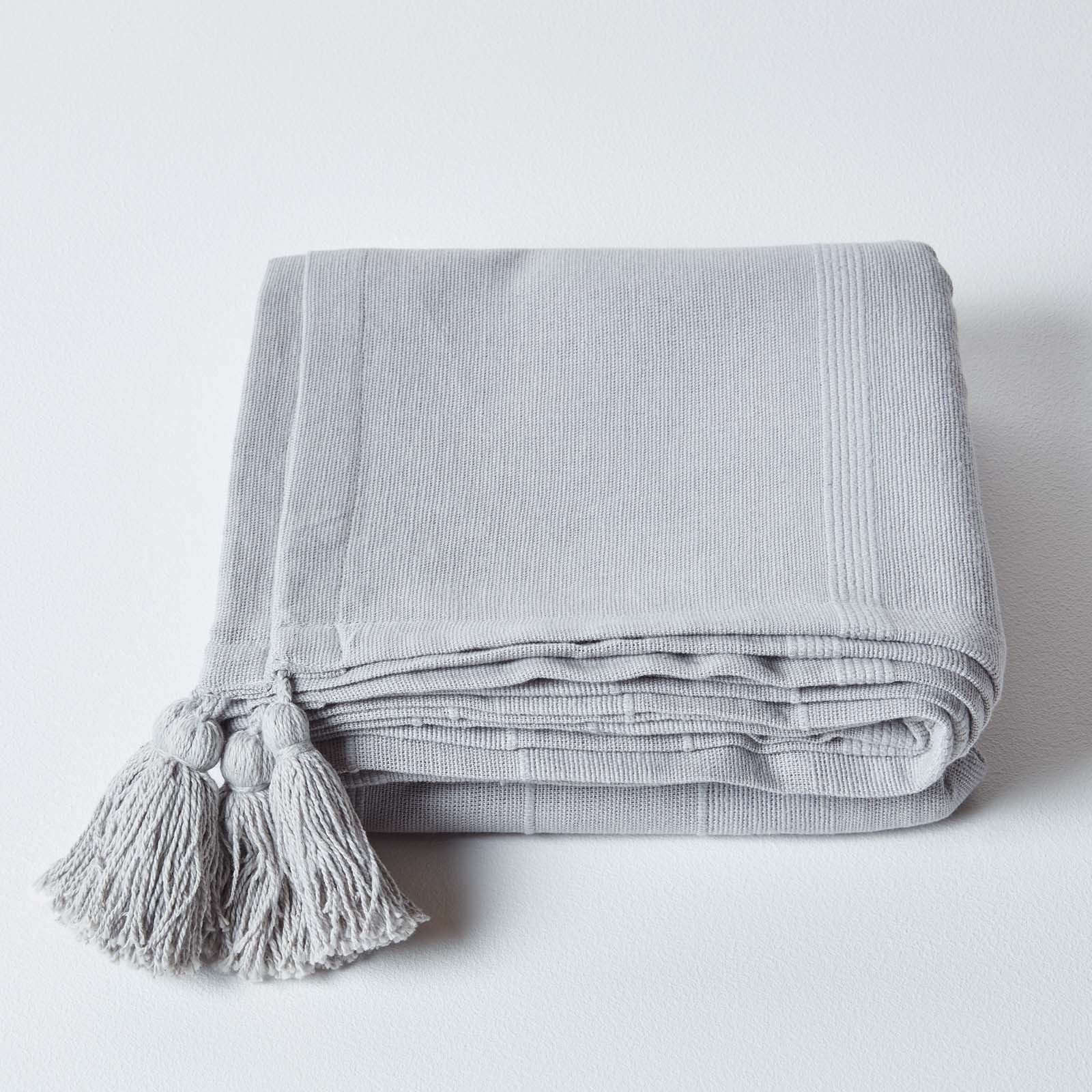Plaid Tagesdecke Rajput, 100% Baumwolle, hellgrau, günstig online kaufen
