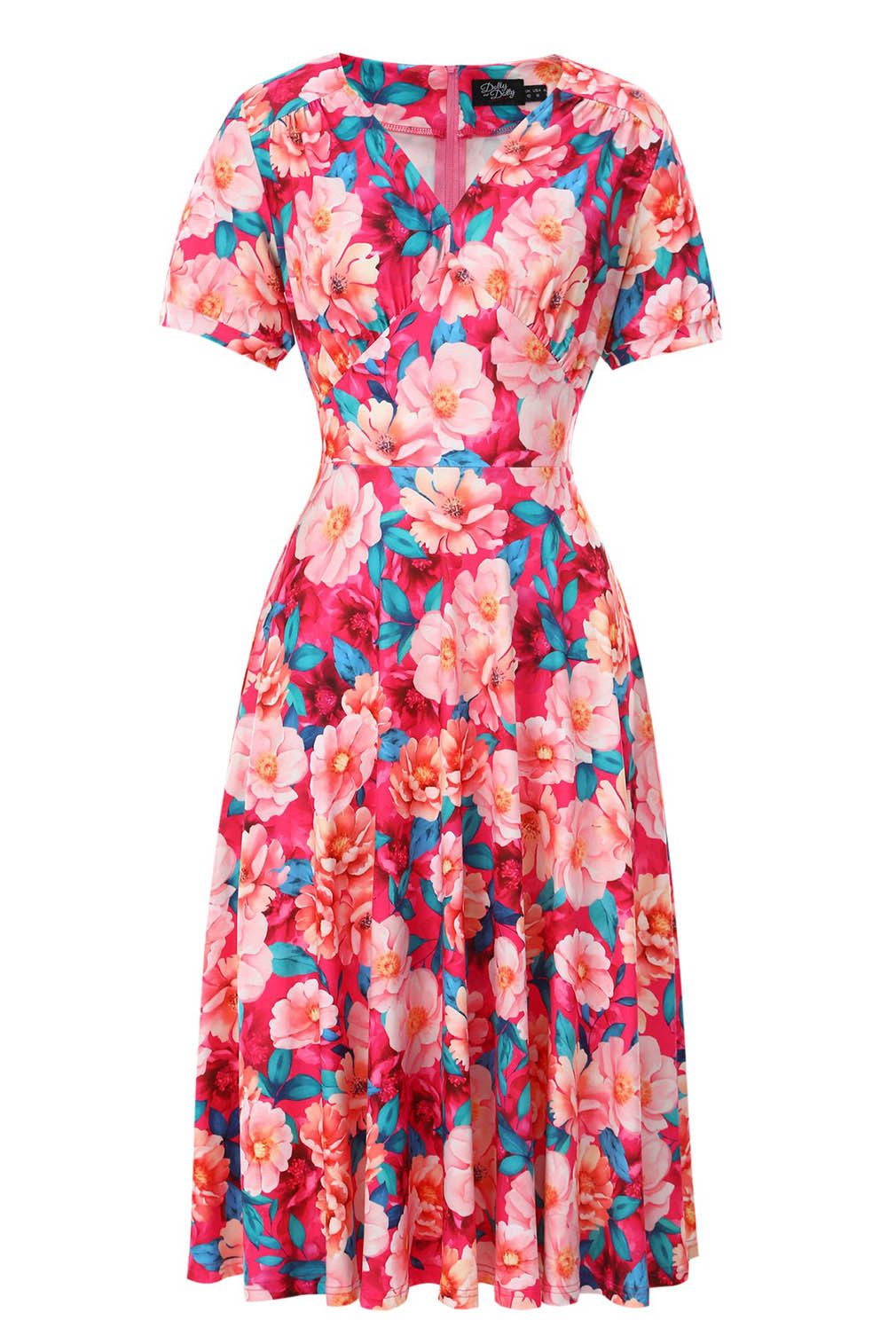 Dolly and Dotty A-Linien-Kleid Julia Pink Magnolia Vintage Retro Rockabilly günstig online kaufen