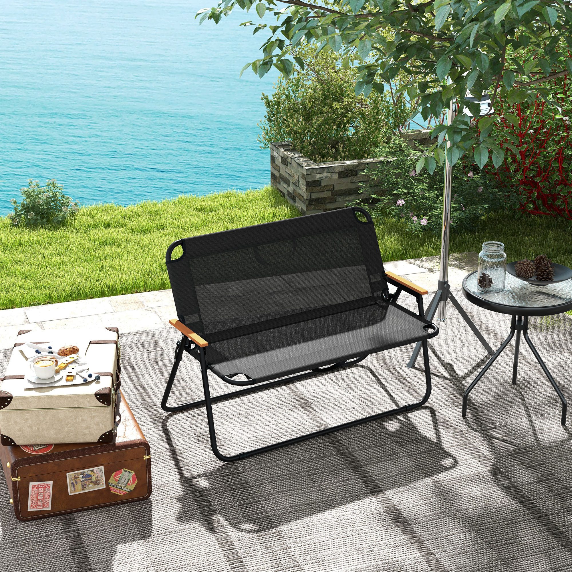 Outsunny Campingstuhl Sitzbank Klappbare 2-Sitzer Campingbank günstig online kaufen