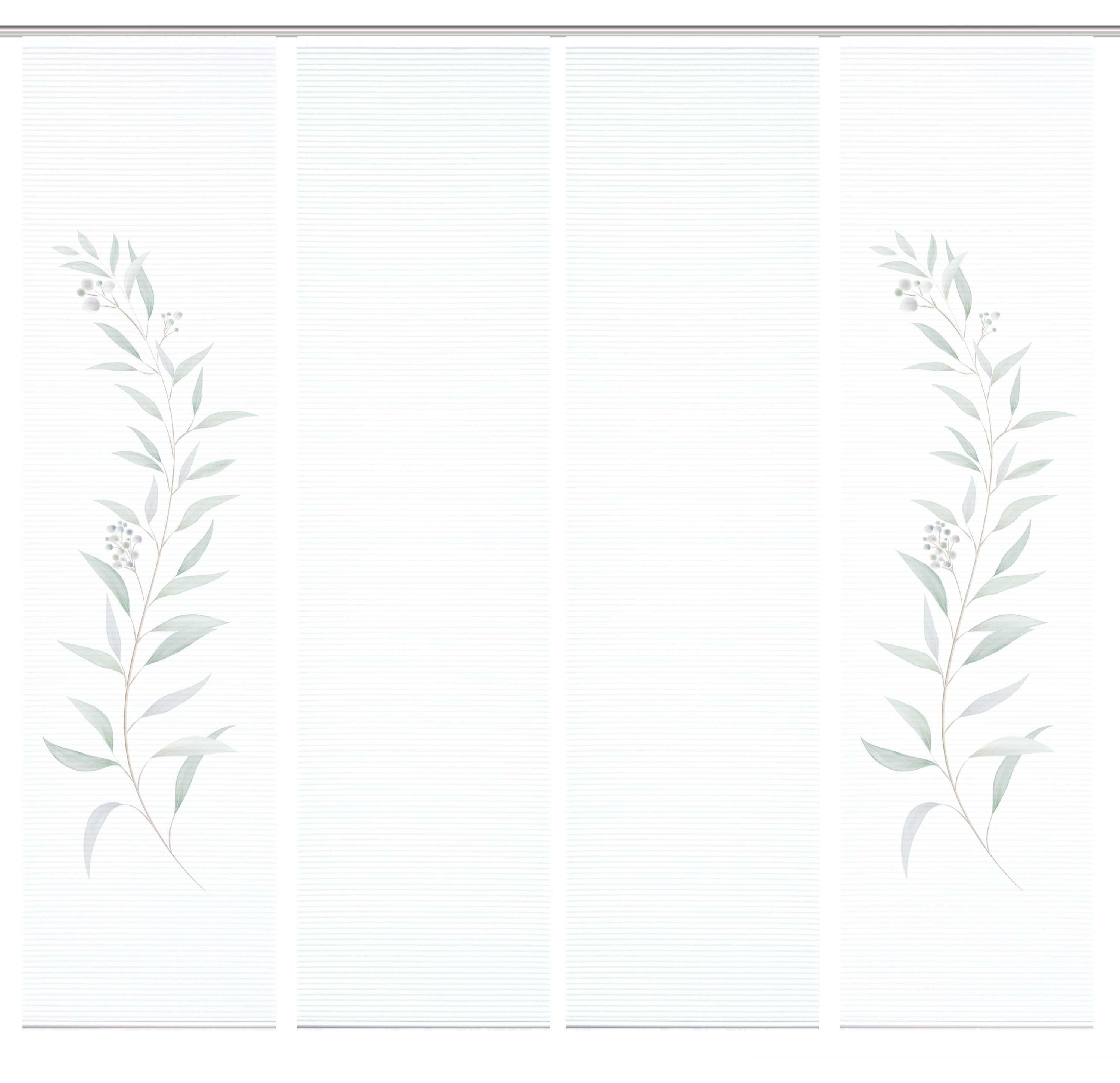 HOME WOHNIDEEN Schiebegardine HIG CELSO Schiebegardine rec. Polyester, 245x60 cm, 3D- Pflanzenranke (4 St), Paneelwagen, halbtransparent, Polyester (recycelt) Polyester