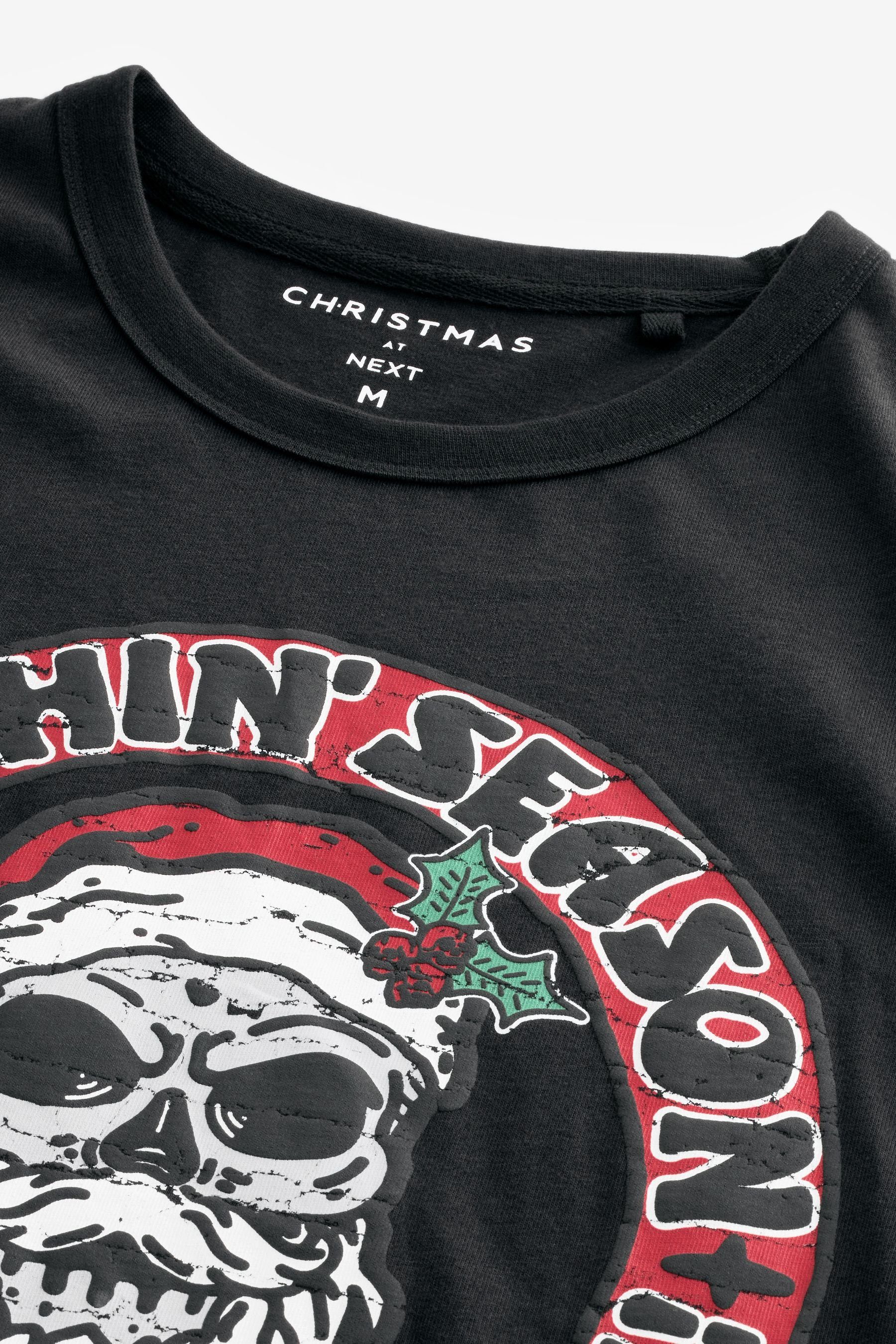 Print-Shirt T-Shirt Next Black Skull (1-tlg) mit Santa Weihnachtsmotiv