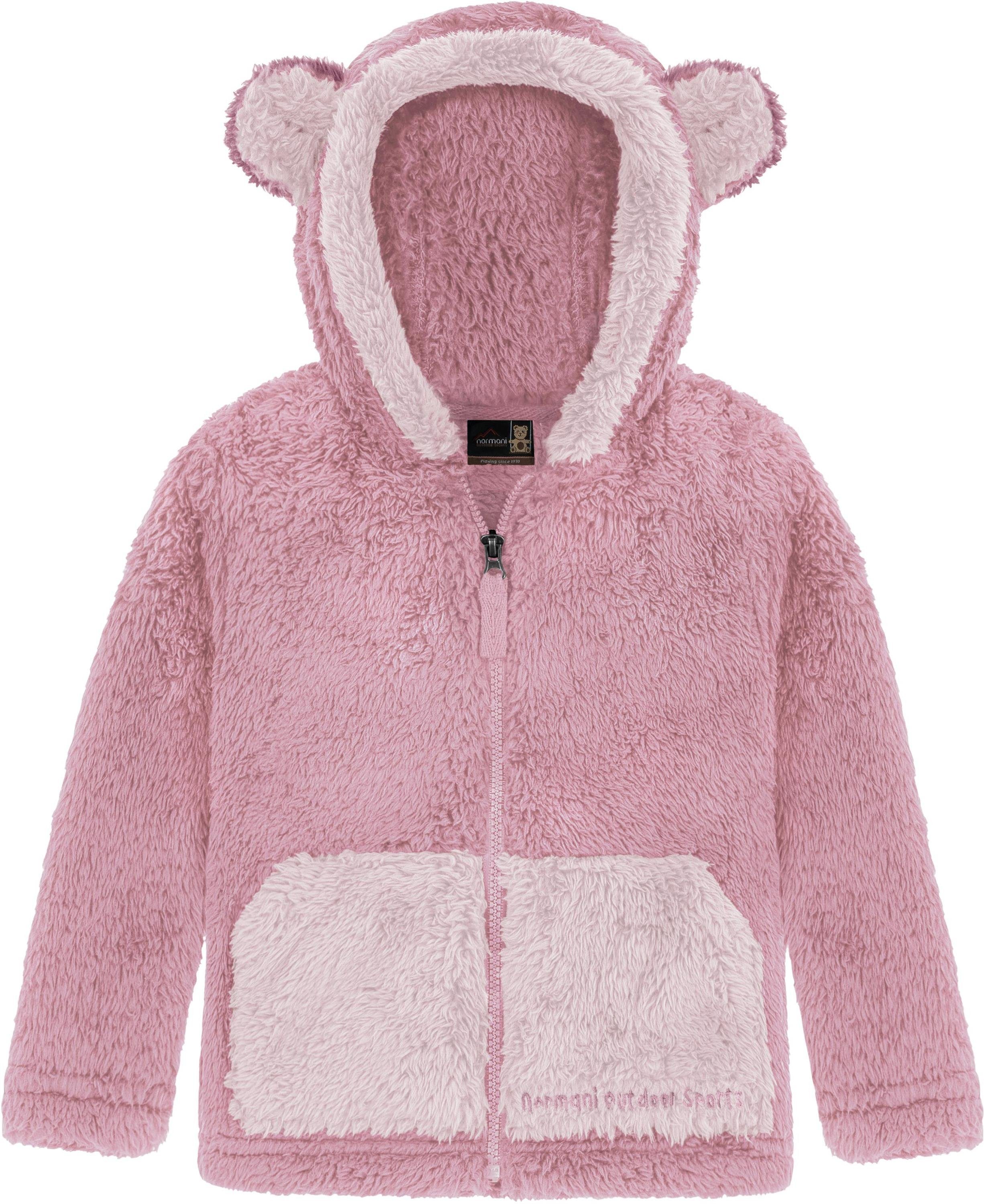 normani Fleecejacke Kinder Teddy Jacke Barvas Winterjacke Übergangsjacke Sherpajacke mit Kapuze und Ohrem