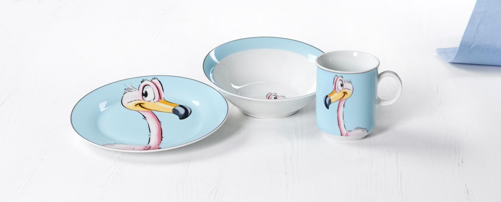 Ritzenhoff Set & Flamingo Porzellan Kindergeschirr-Set Kindergeschirr Tischmatte (4-tlg), + 4er Happy Breker Zoo