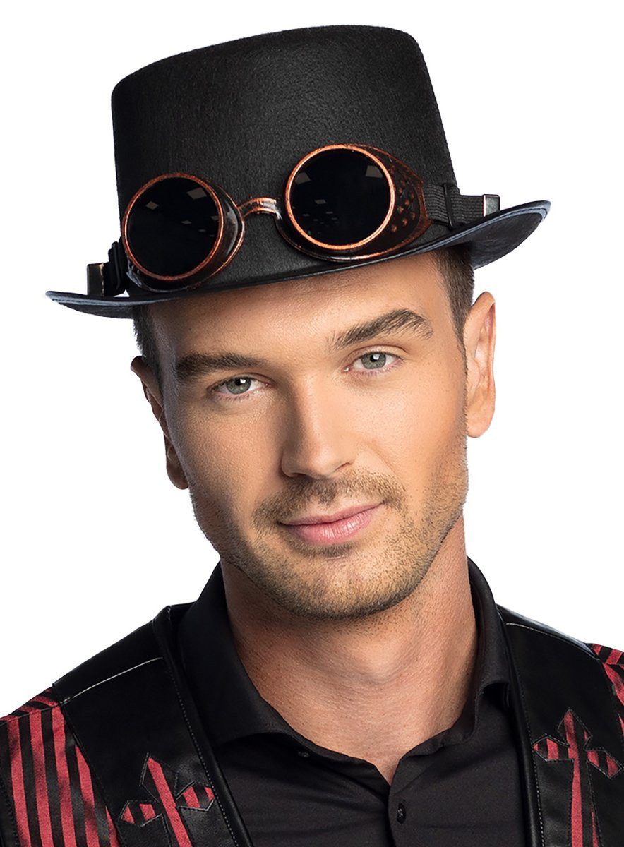 Boland Kostüm Steampunk Kutscherhut mit Brille, Filzzylinder mit Steampunk- günstig online kaufen