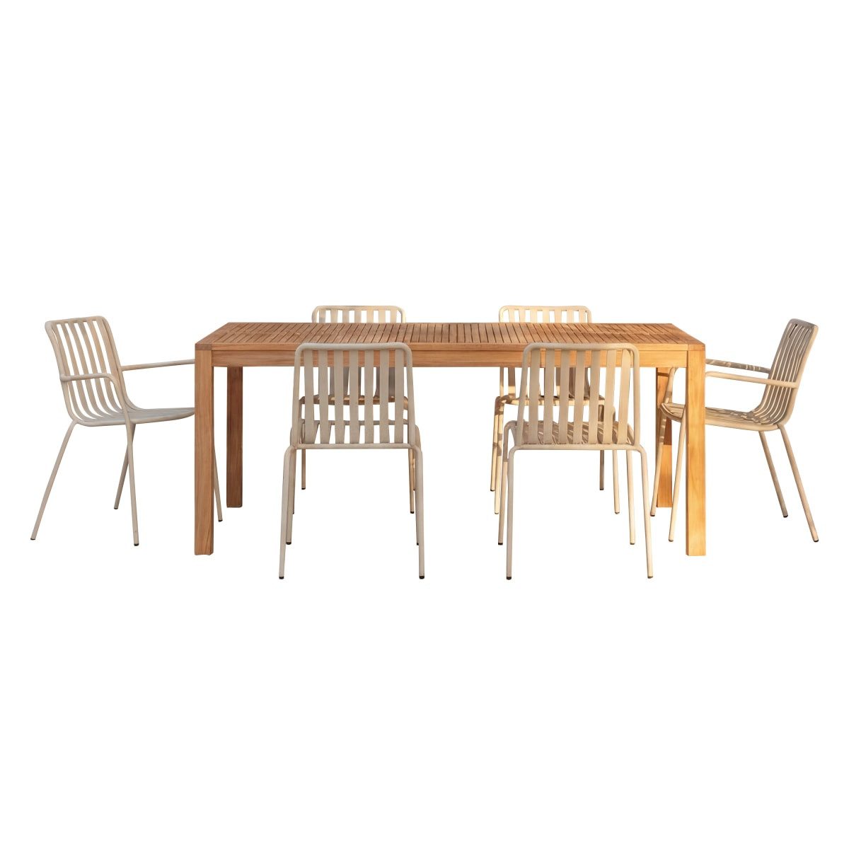 Tikamoon Garten-Essgruppe Téo - Gartenmöbel Set aus massivem Teak und Metall Cream 6 PlätzeGarte, (1-tlg)
