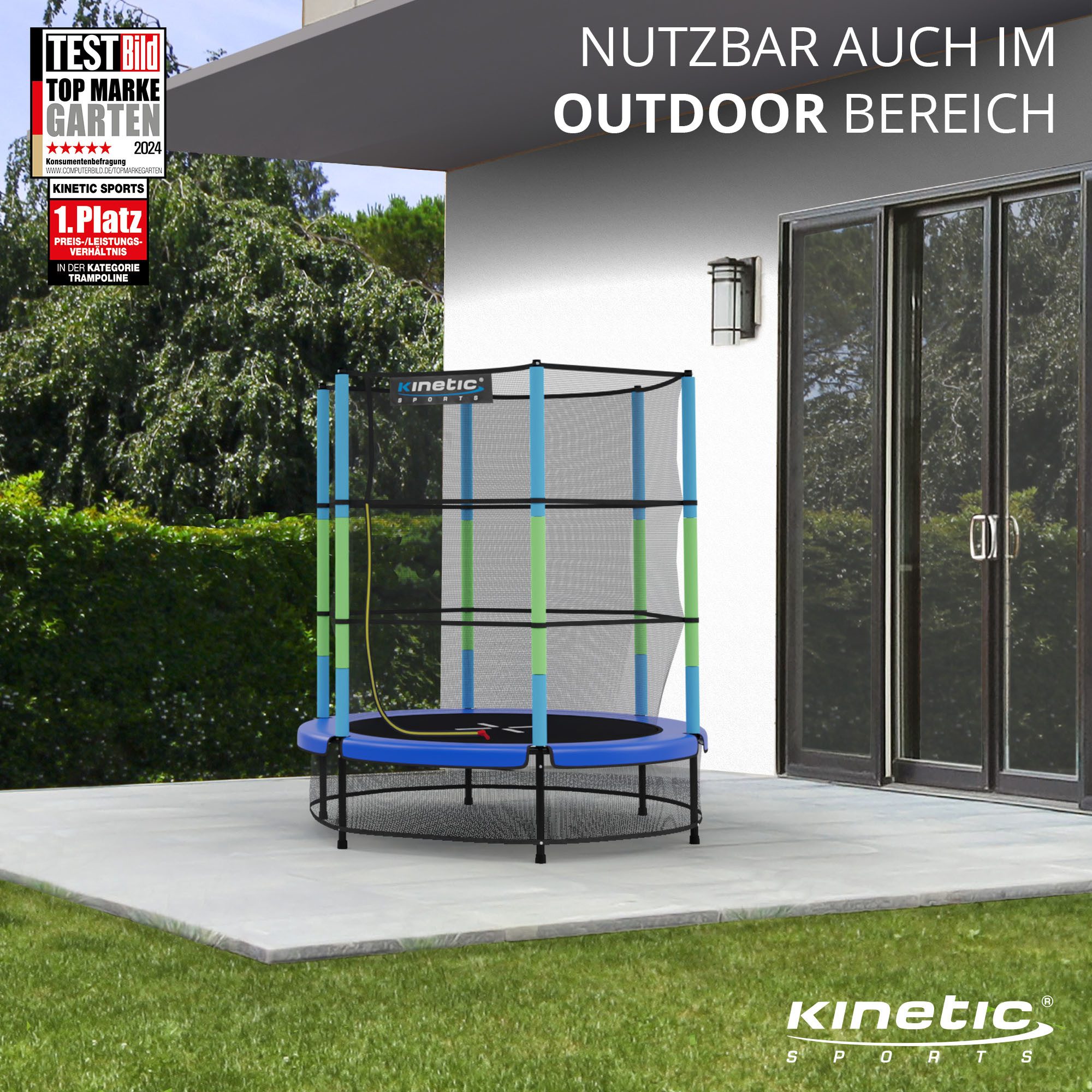 Kinetic Sports Gartentrampolin JUMPER 140, Ø 140 cm, Gummiseil Fun Jumper mit Sicherheitsnetz, Schutzpolster