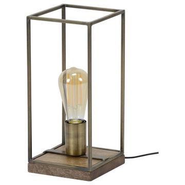 famlights Tischleuchte, Tischleuchte Liv in Bronze E27 mit Holzsockel, keine Angabe, Leuchtmittel enthalten: Nein, warmweiss, Tischlampe, Nachttischlampe, Tischleuchte