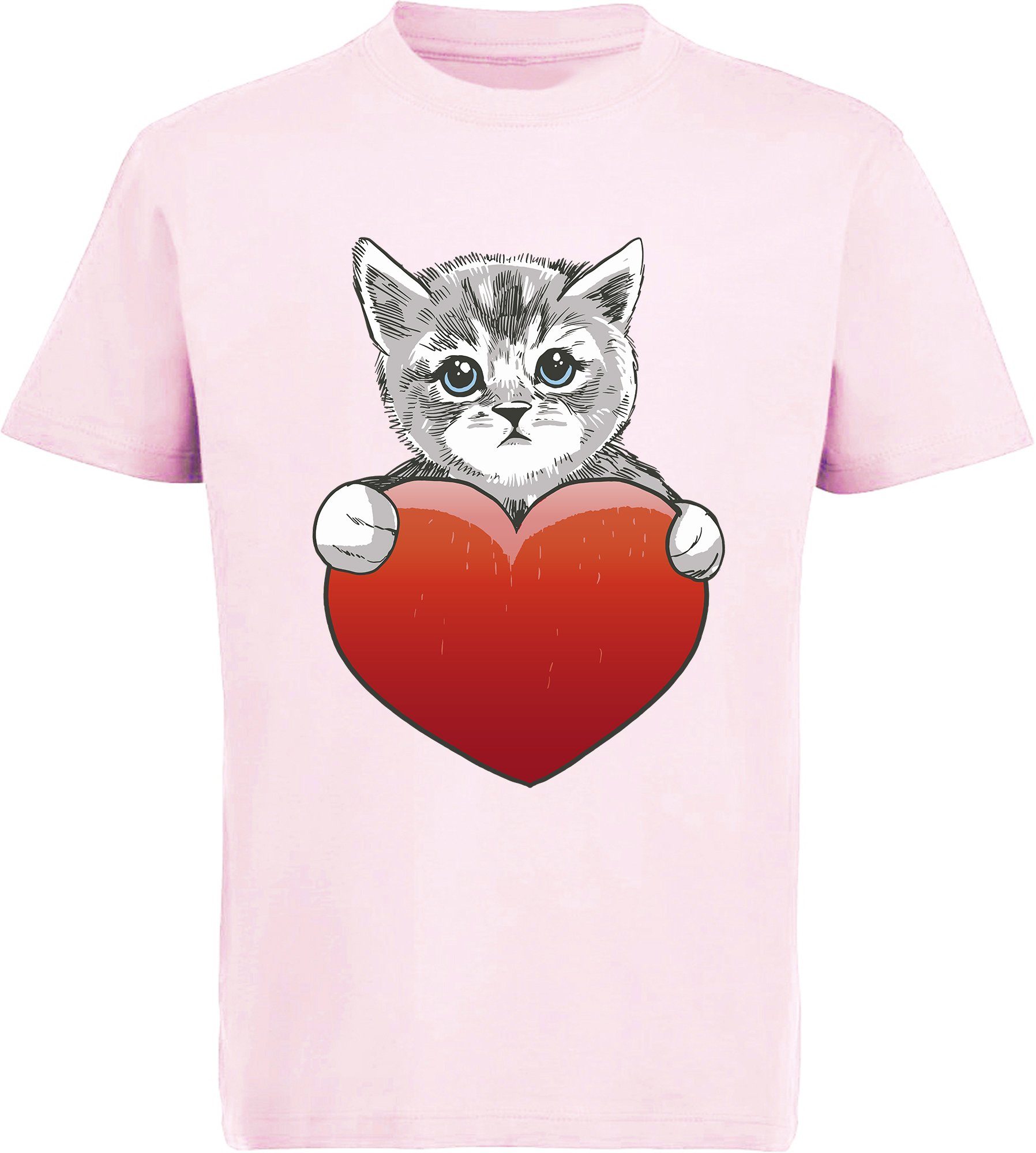 Print-Shirt bedrucktes Mädchen T-Shirt eine Katze mit Herz