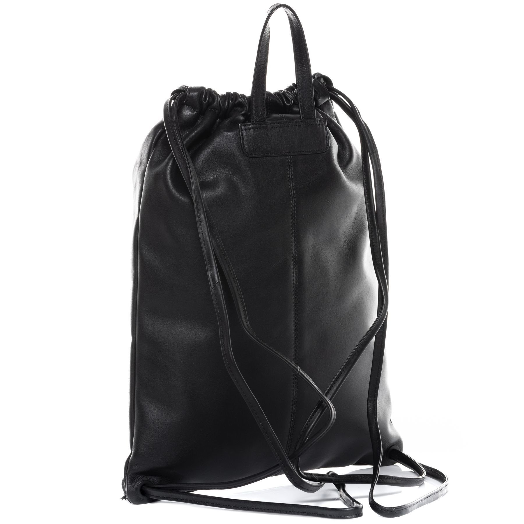 FEYNSINN Rucksack echt Leder Bucket-drawstring groß schwarz, Cityrucksack Echtleder, Daypack, Leder-Rucksack Damen Herren schwarz