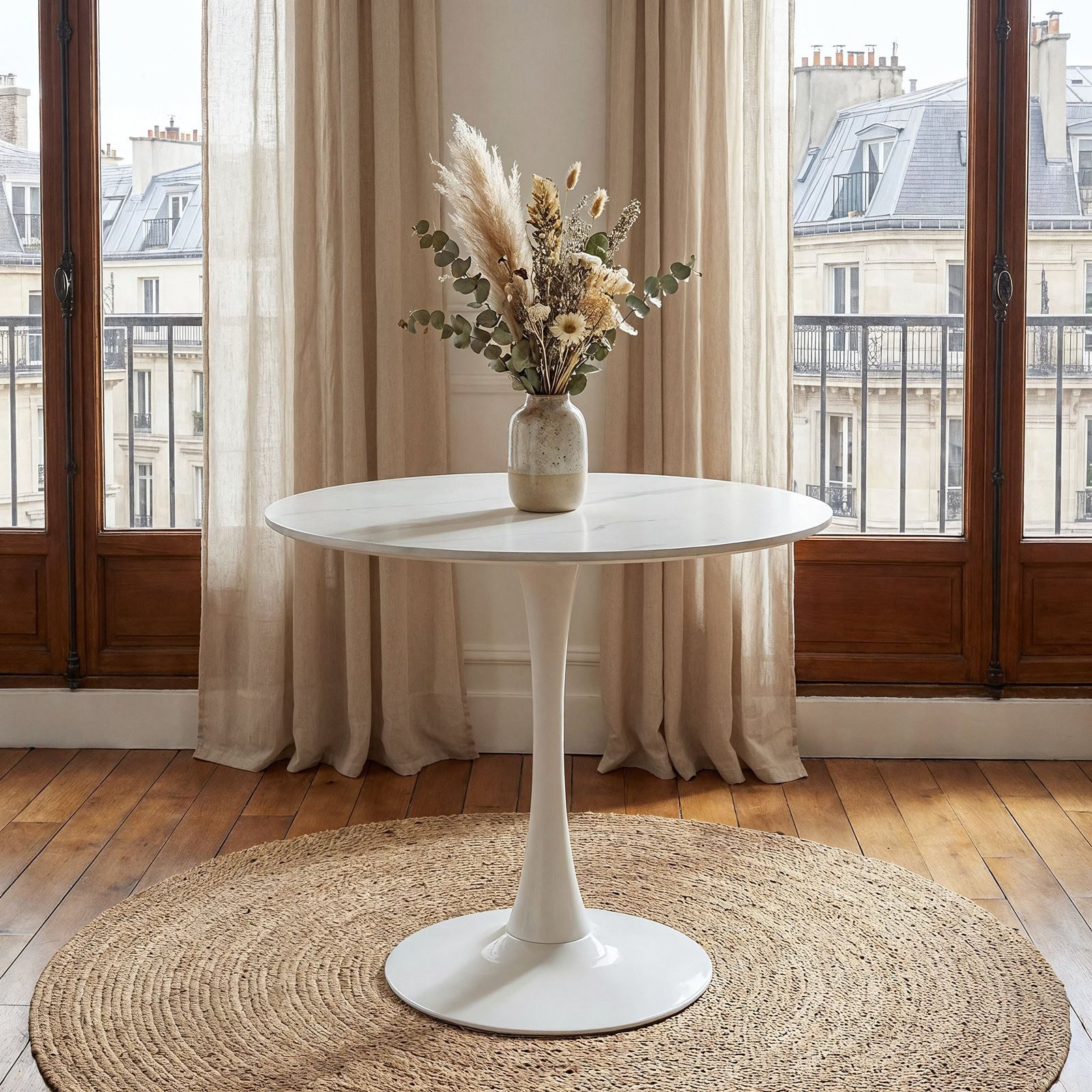 IDIMEX Esstisch LOIRE, Esszimmertisch rund 80 cm mit Keramikplatte und Tulpenfuß Weiß