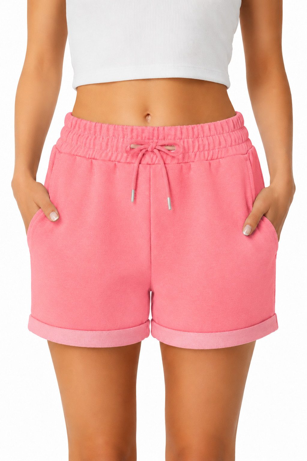 Smith & Solo Sweatshorts Kurze Hose Damen Shorts (1-tlg) Basic, Lycra, umschlagene Beinsaum