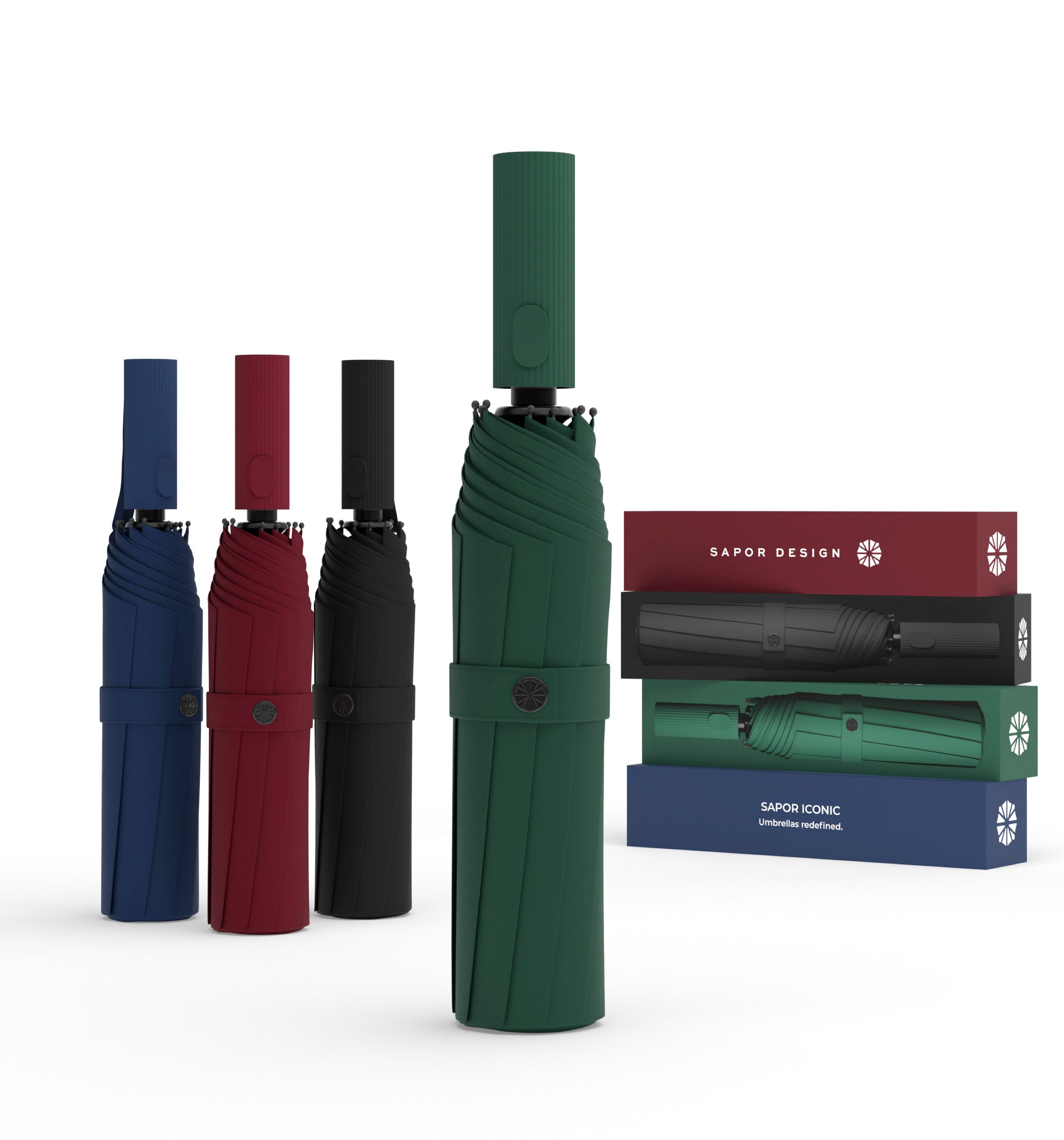 Sapor Design Taschenregenschirm ICONIC, sturmfest, Anti-Bruch Garantie, luxuriöse Verpackung, großes Dach