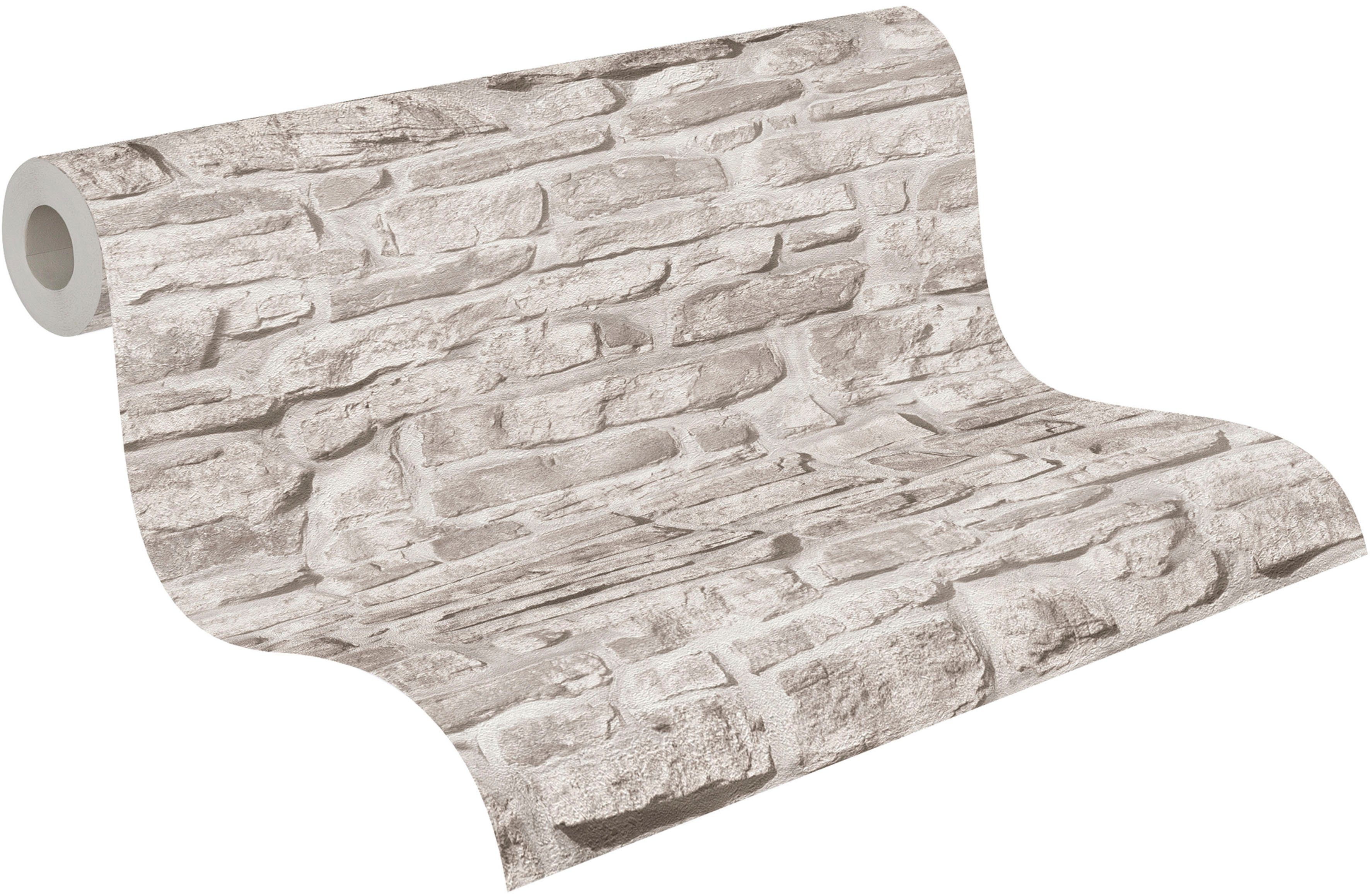 Bricks strukturiert, A.S. Stones leicht Création Stein, matt, Vliestapete St) grau/weiß & (1