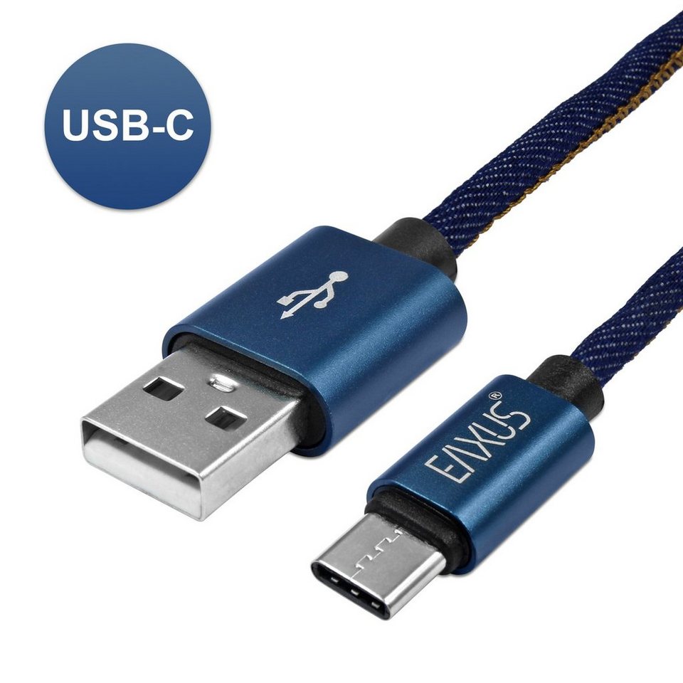 EAXUS 1 Meter USB-C Kabel im Jeans-Look USB-Kabel, USB Typ A, USB