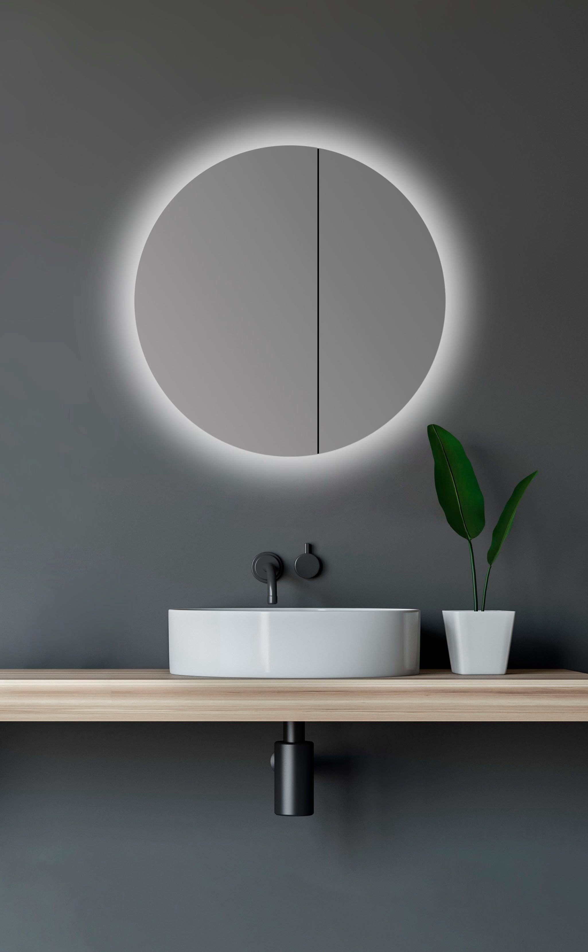 Ø: aus und Echtglas, Aluminium IP24 Talos 60 cm, LED-Beleuchtung, Badezimmerspiegelschrank