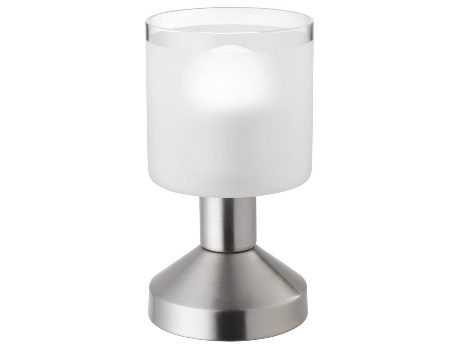 meineWunschleuchte LED Nachttischlampe, LED wechselbar, Warmweiß, kleine touch Lampe mit Glas Lampenschirm weiß für Fensterbank, H: 17cm Silber