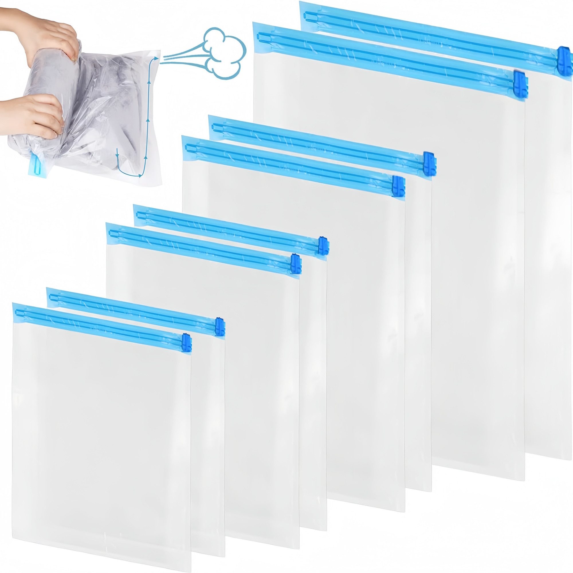 FOUORTUNATE-BEE Kleidersack Vakuumbeutel ohne Pumpe 8er Set Kleidung Bettdecken Reise Aufbewahrungsbeutel platzsparend Koffer Schrank Rucksack