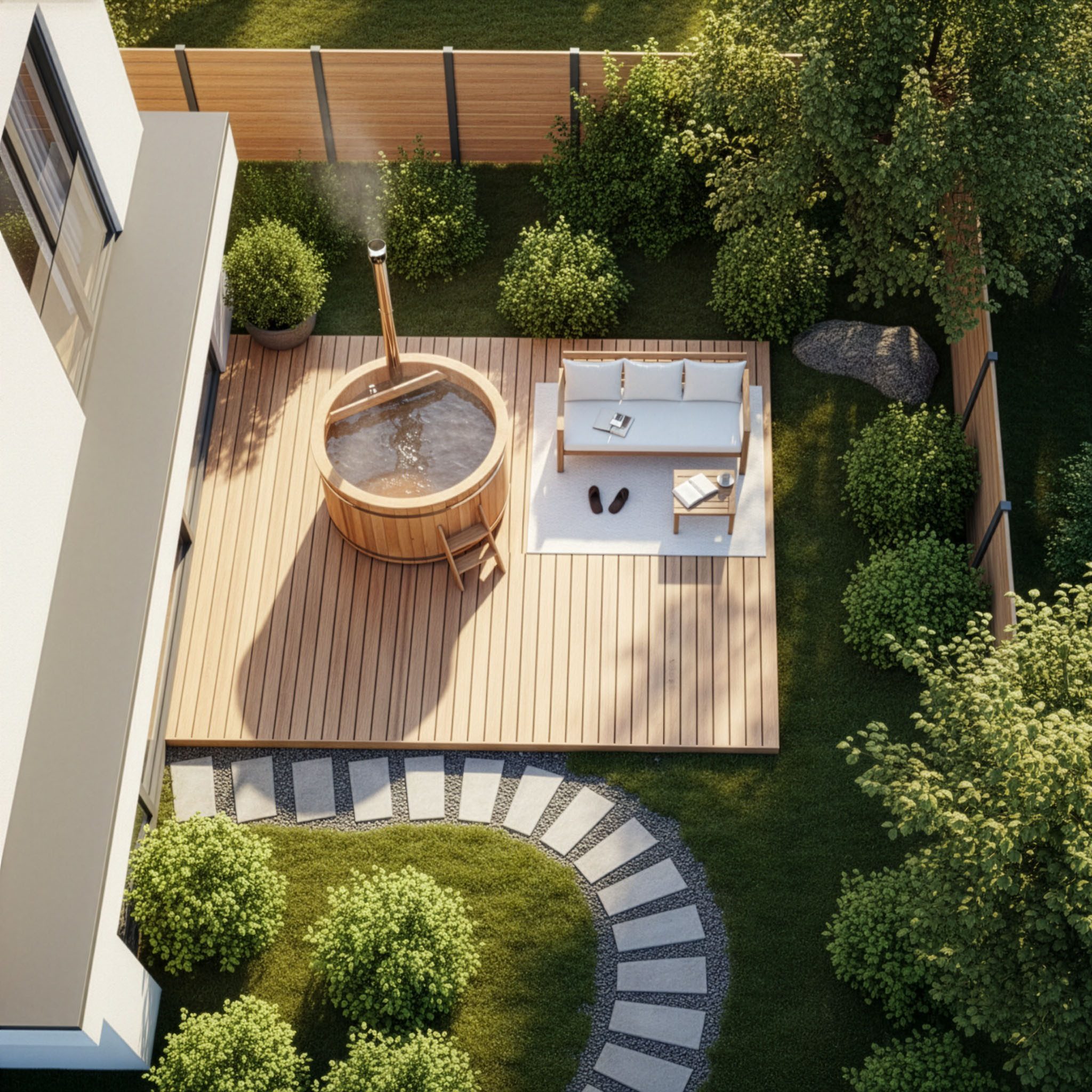 FinnTherm Fasssauna ScandiCube Wave Comfort, BxTxH: 234 x 286 x 249 cm, 42 mm, in Naturbelassen Inkl. Fußboden