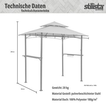 STILISTA Grillpavillon Grillzelt BBQ Pavillon Gartenpavillon, 240x150x245 cm mit Doppelschichtdach, aus pulverbeschichten Stahl