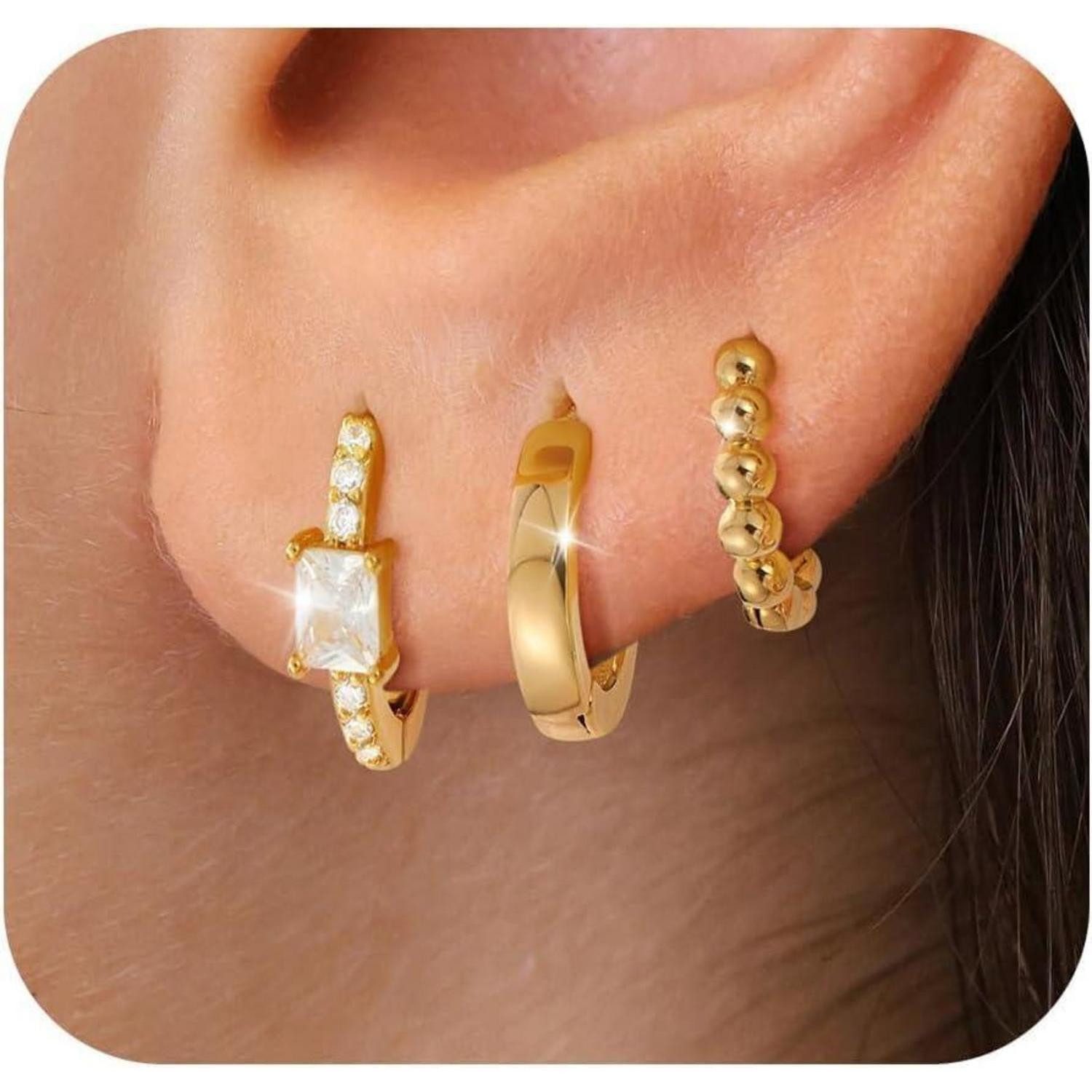 LuxusKollektion Schmuckset 3 Paar Creolen Set Damen 925 Silber Gold Ohrring günstig online kaufen