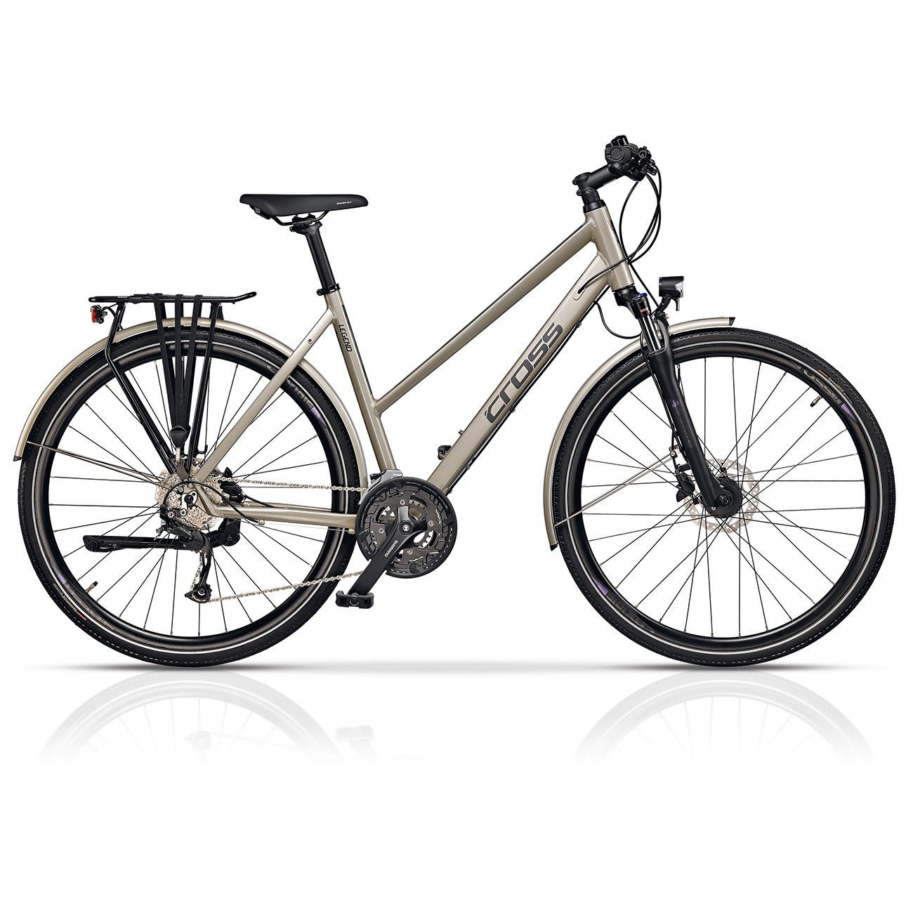 Airtracks Trekkingrad Damen Trekking Fahrrad LEGEND TREKK, 27 Gang Shimano Alivio Schaltwerk, Kettenschaltung, (Shimano ALIVIO RD-M3100-SGS), Beige - Rahmenhöhen 44cm, 48cm und 52cm - Modell 2023